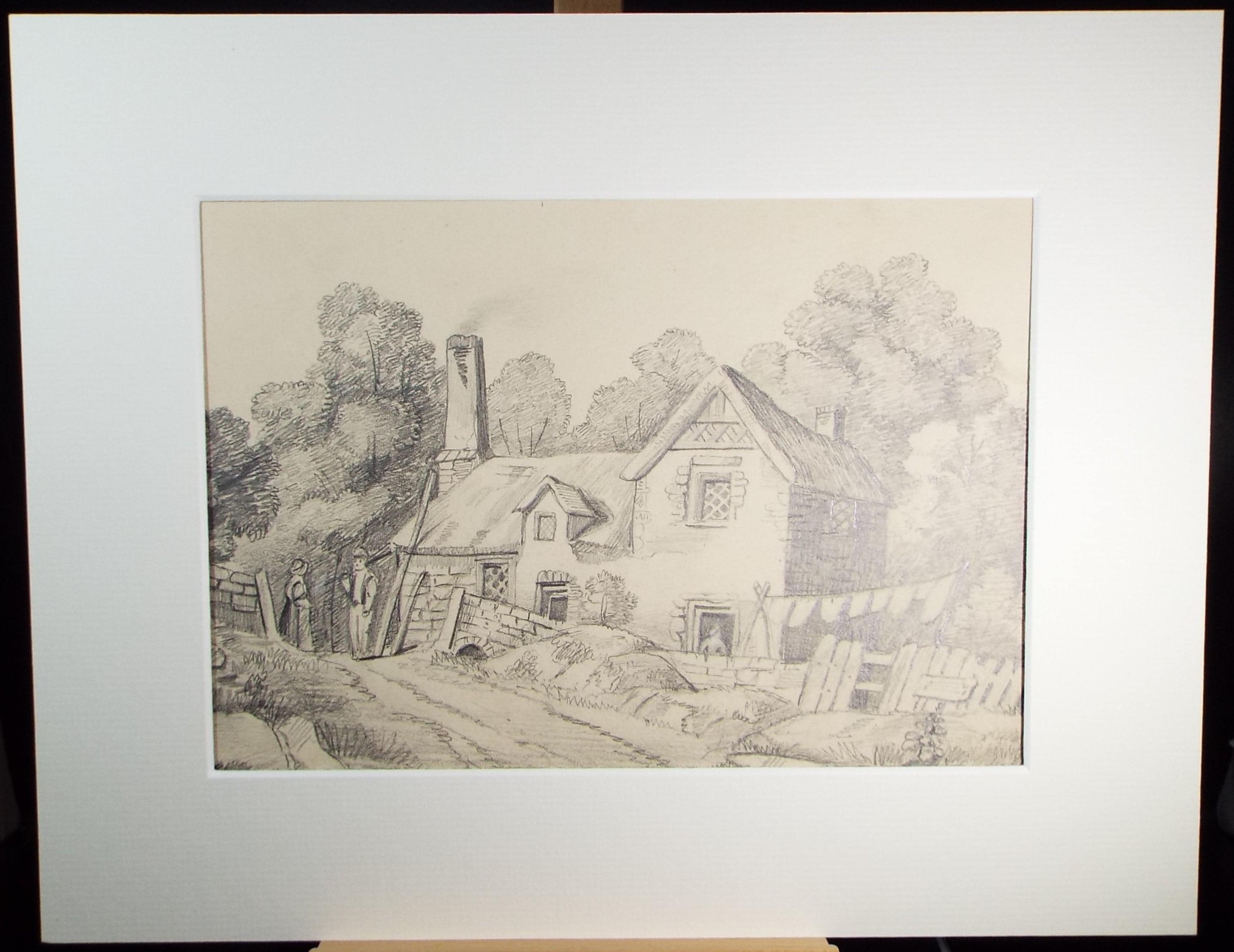 Original Pencil Drawing, 'Country Cottages', mid 19th century, artist unknown