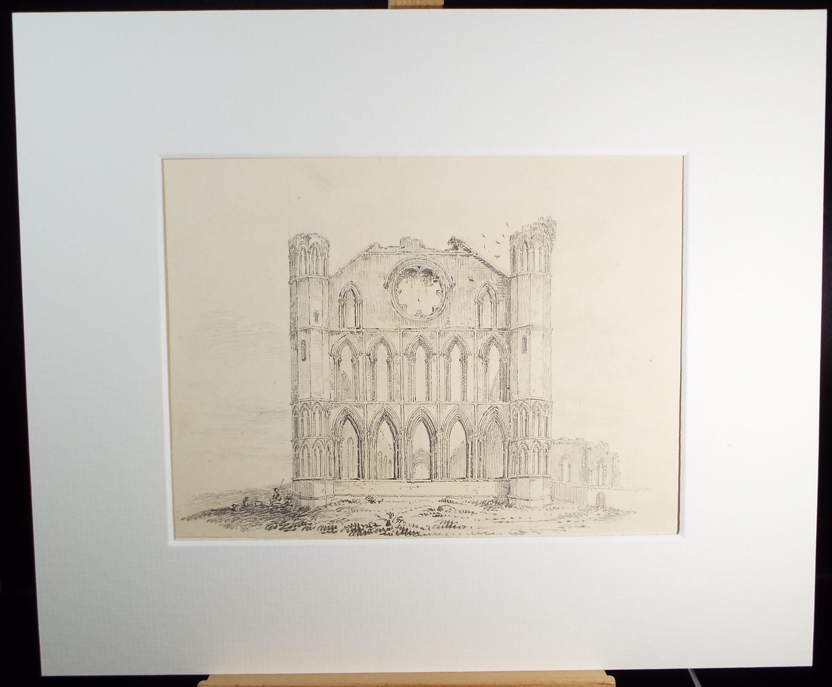 Original Pencil Drawing,'Elgin Cathedral', Early 19th Century, artist unknown