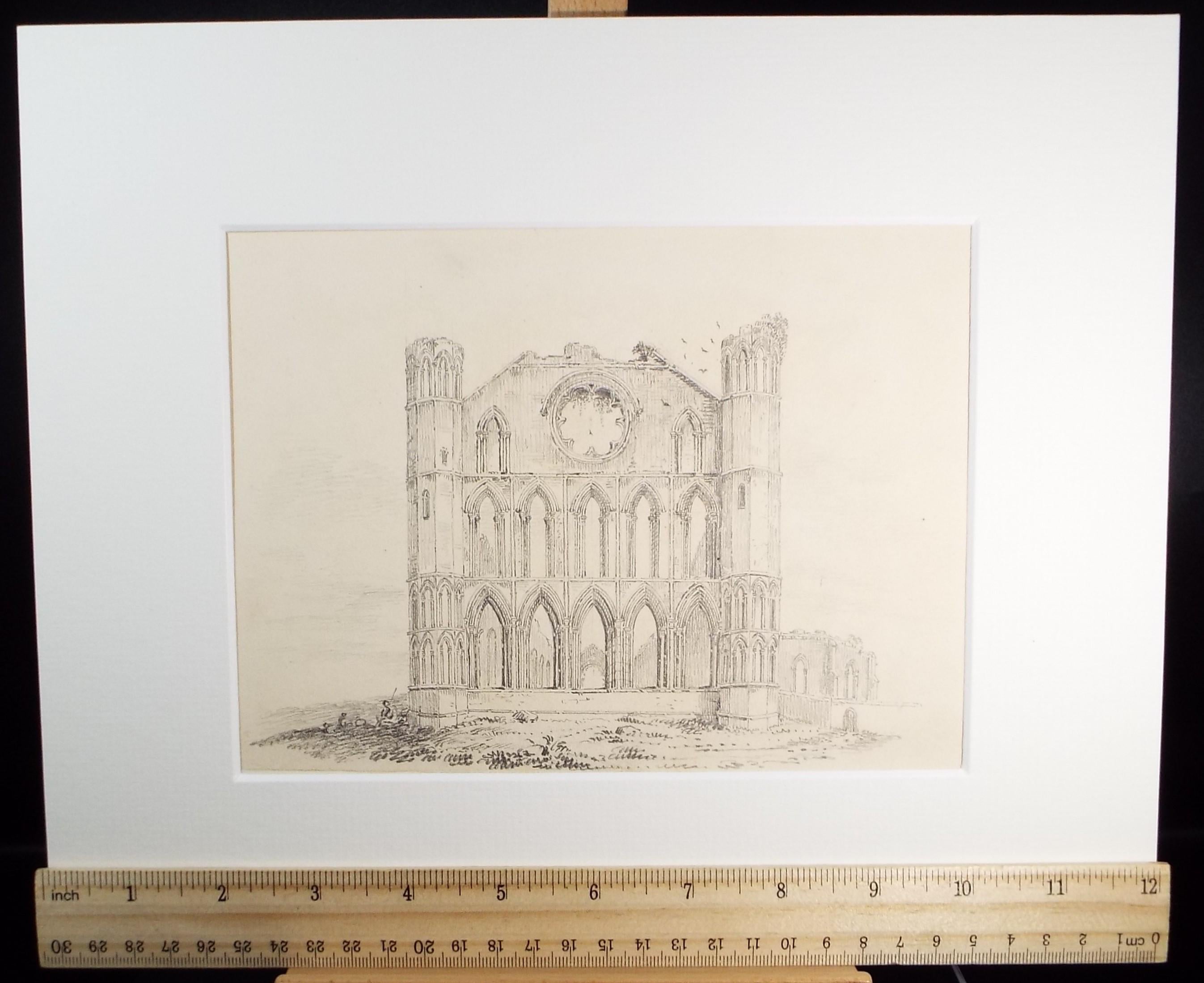 Original Pencil Drawing,'Elgin Cathedral', Early 19th Century, artist unknown