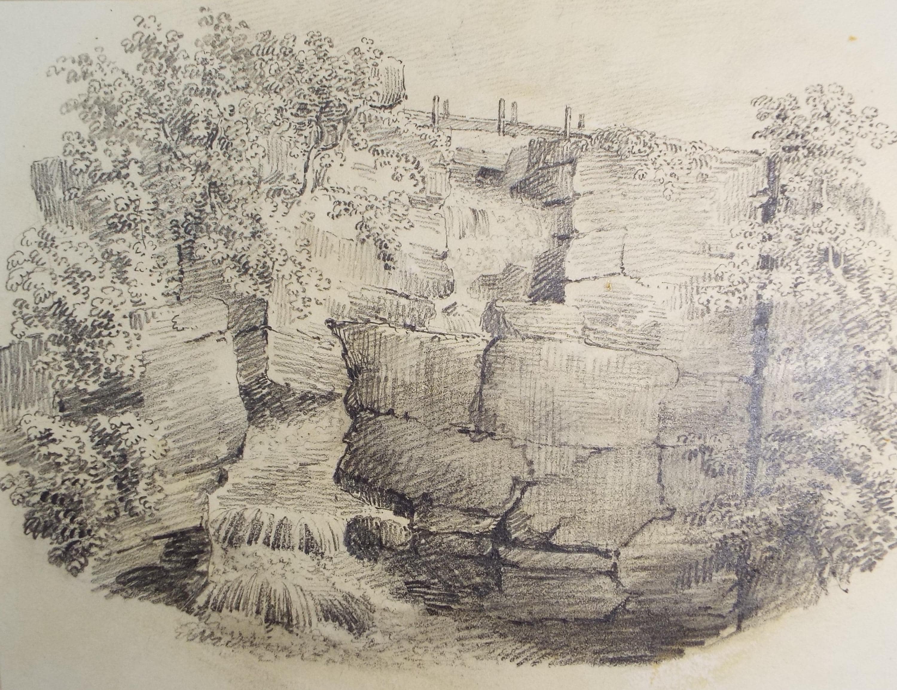 Original Pencil Drawing,'Bracklinn Falls', Early 19th Century, artist unknown