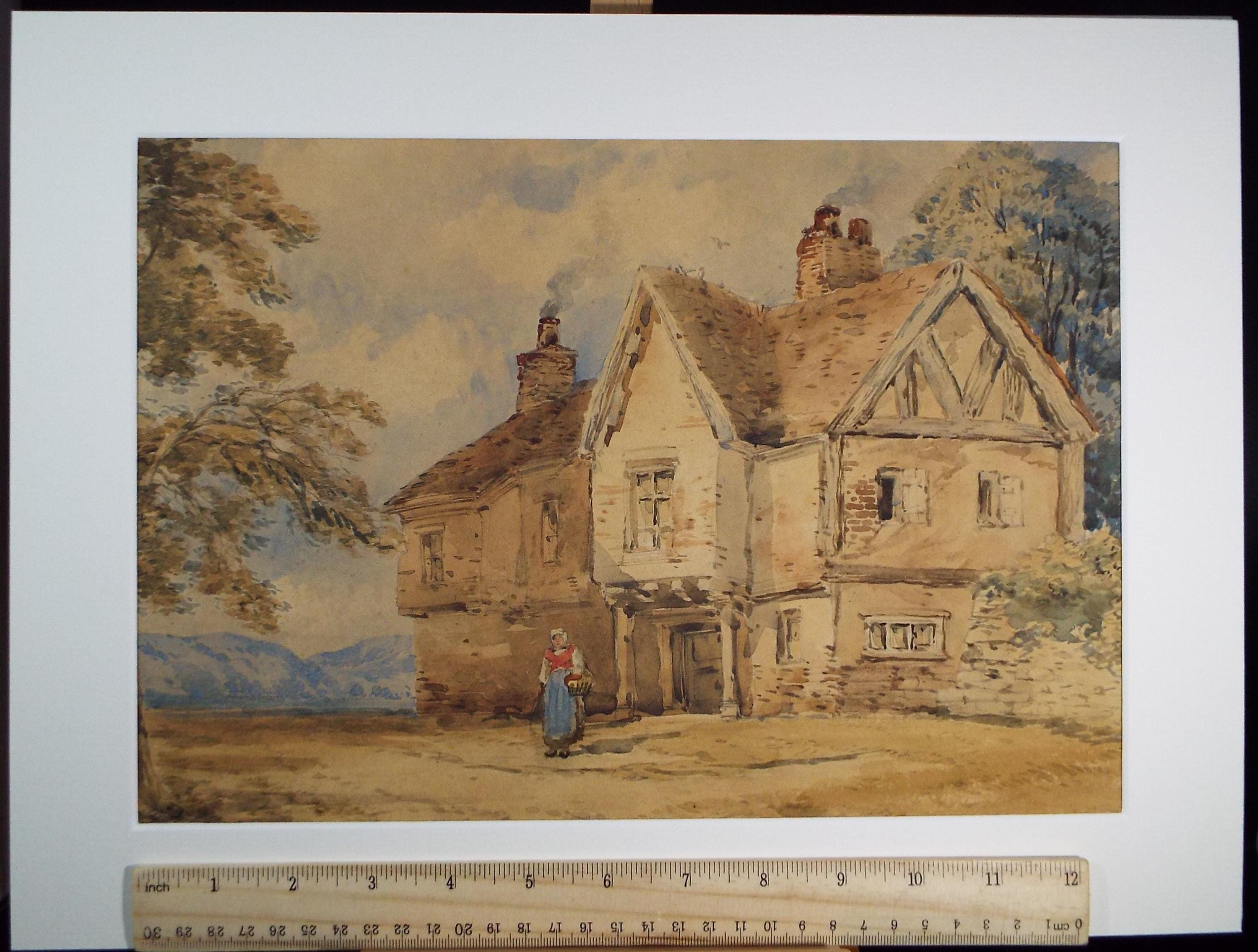 Original Watercolour, 'Woman before a Country Cottage', Late 19th Century, Artist Unknown