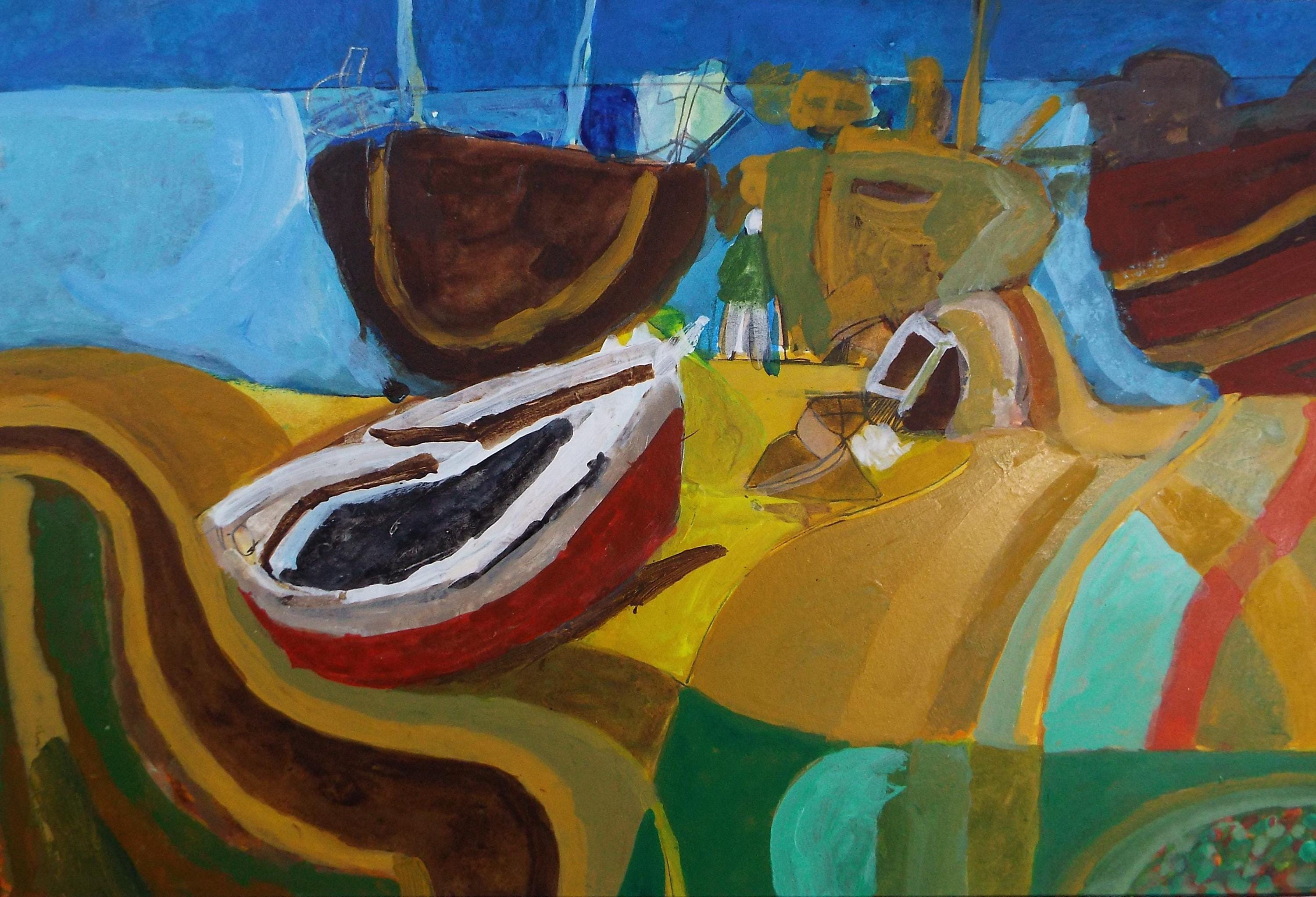 Original Watercolour & Gouache, 'Boats on the Shore', Colin Fifield (1940-2022), Circa 1980's