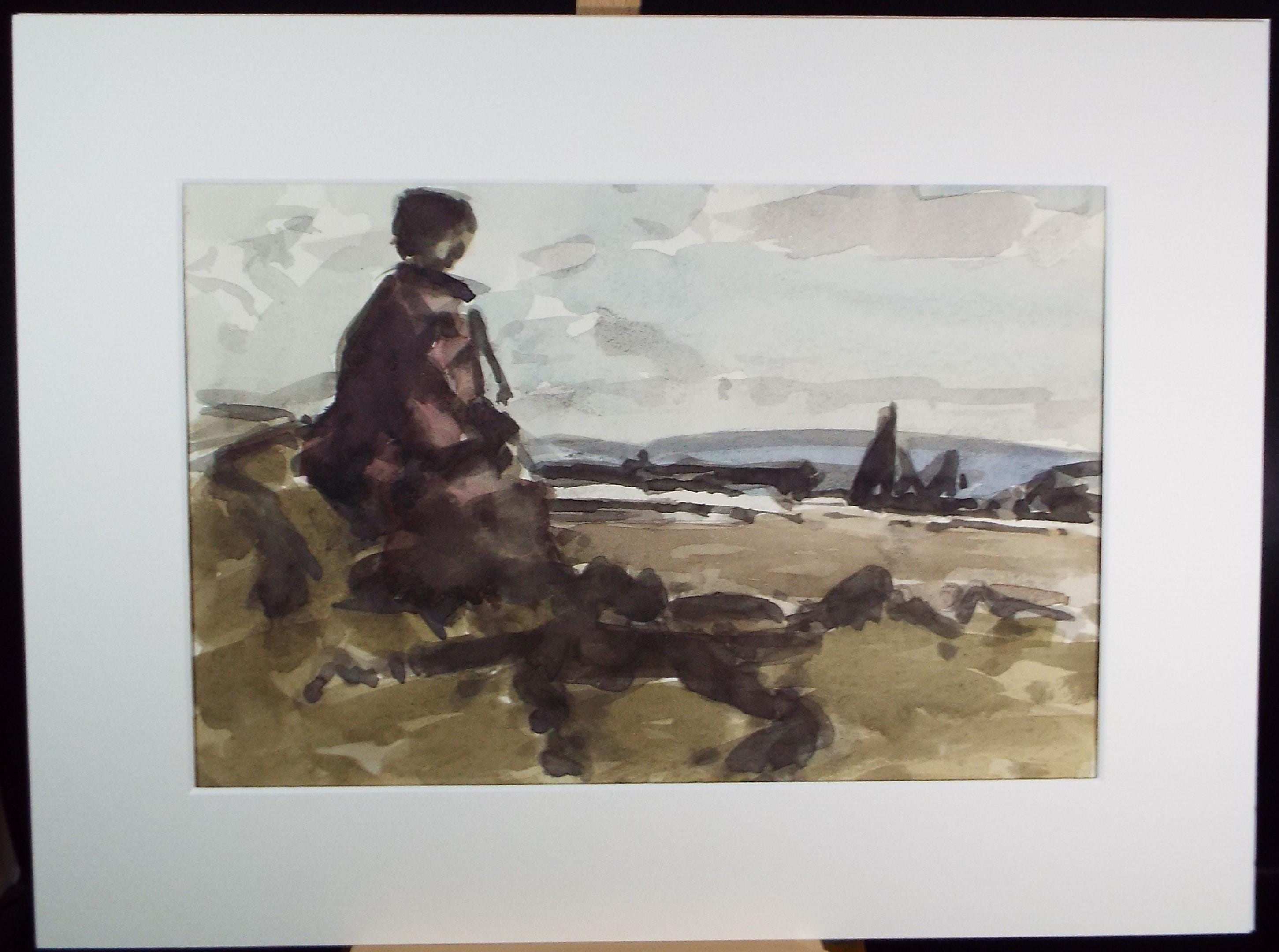 Original Watercolour ,'Contemplative figure', Harold Storey (1888-1965), circa 1950's