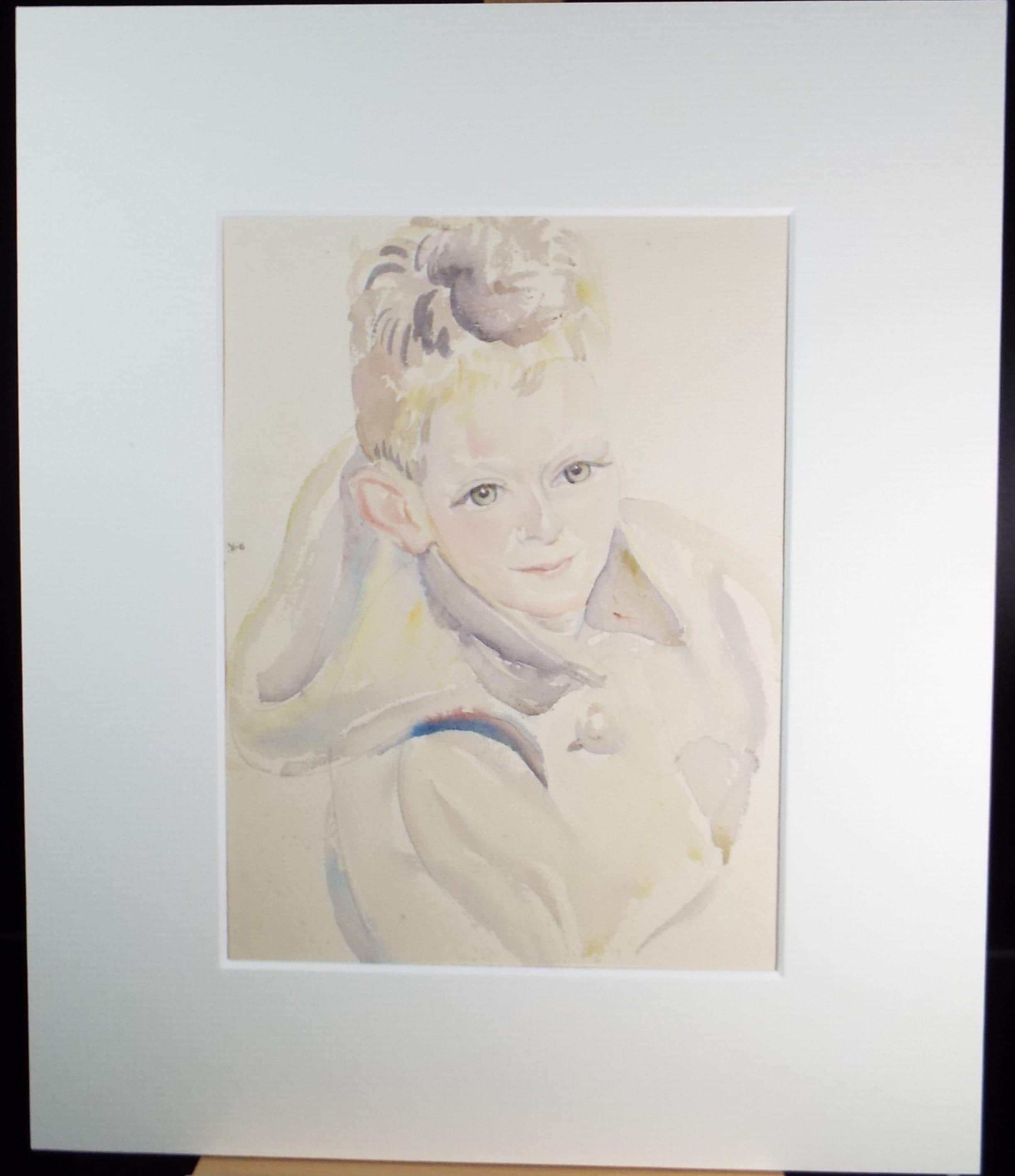 Original Watercolour , 'Portait of a Boy', c1950s, Athene Andrade (1908-1973)