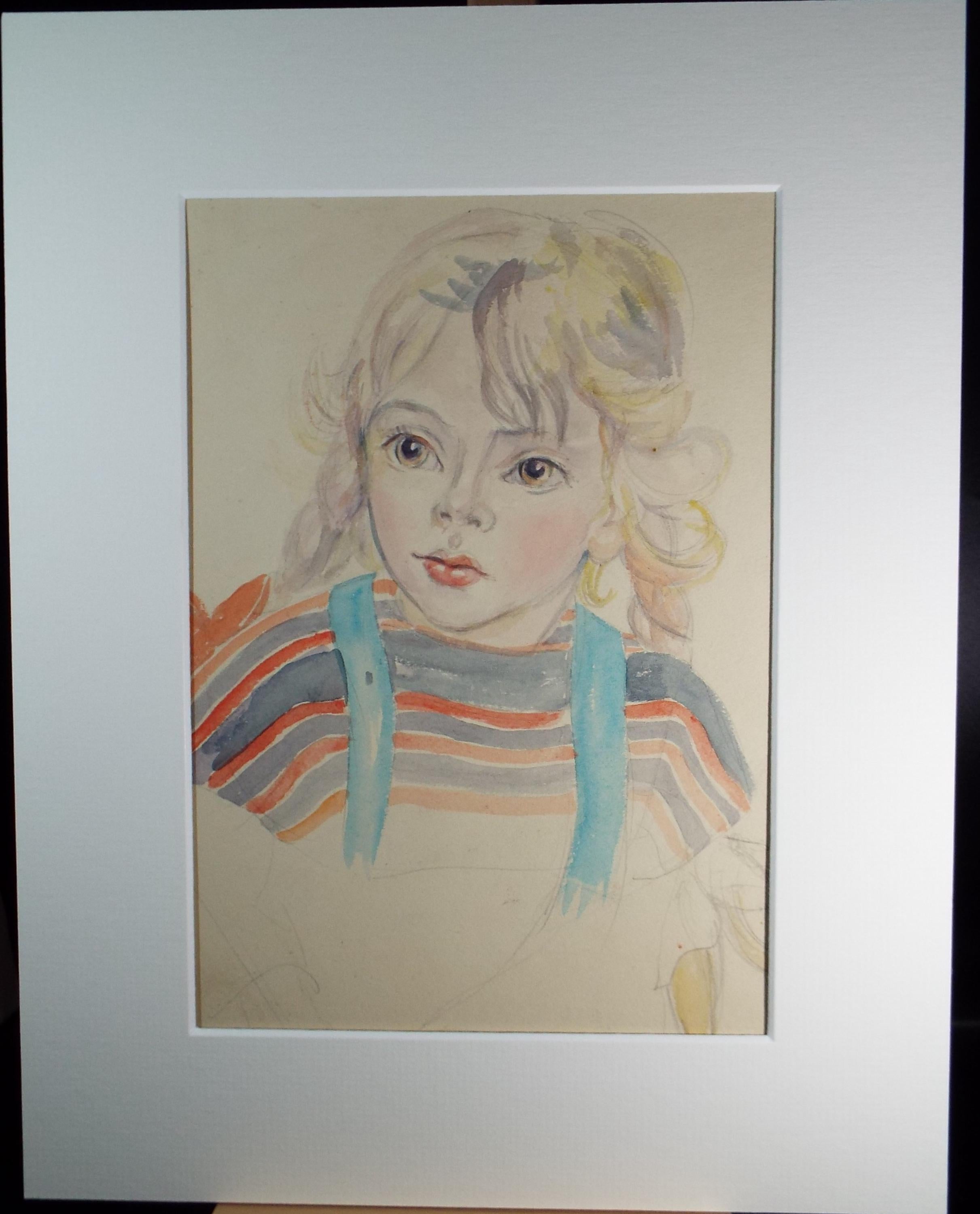 Original Watercolour , 'Portait of a Girl', c1950s, Athene Andrade (1908-1973)