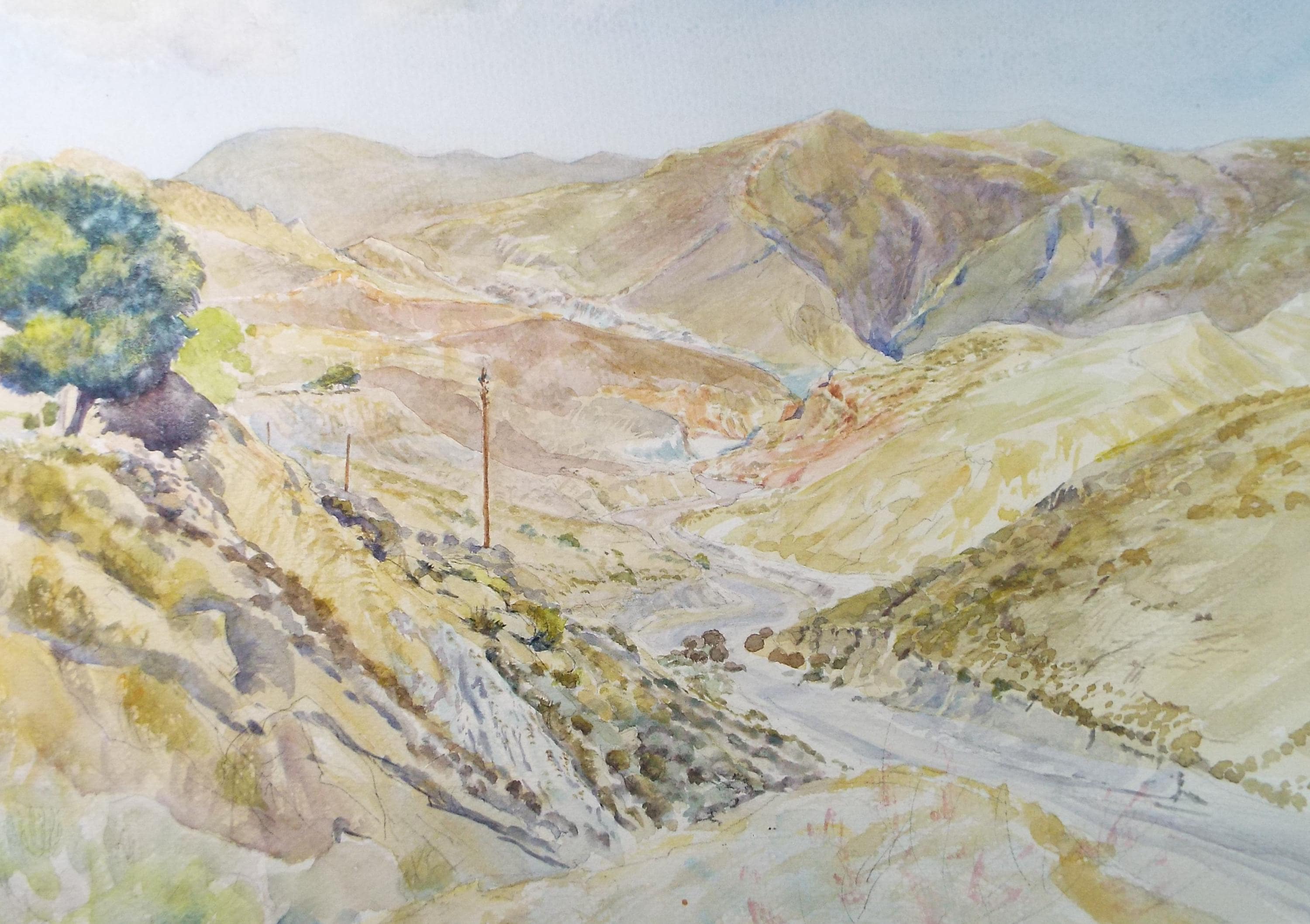 Original Watercolour,'Track through Hills', circa 1980's, Ron Brooker