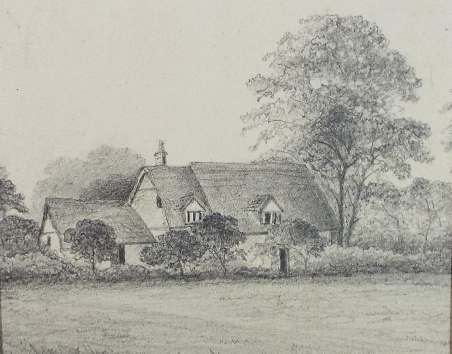 Original Pencil drawing , 'Cottage, Stradbrook', Dated 1878, artist unknown