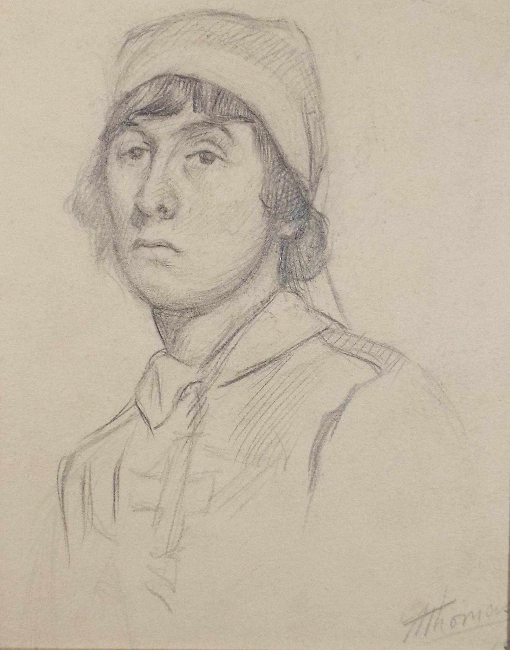 Original Pencil Sketch,'Great War Nurse', dated 1918, Harry Thomas