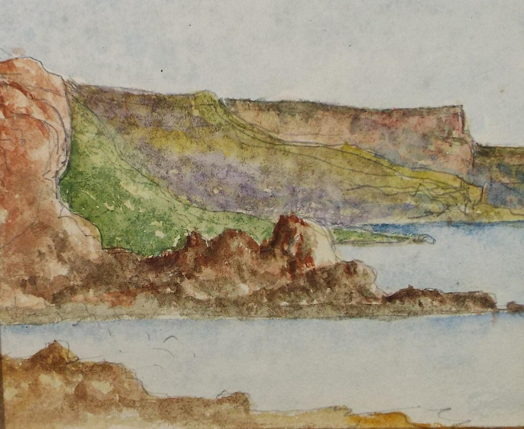 Original Watercolour, 'Sea Cliffs', c1880, Unknown Artist