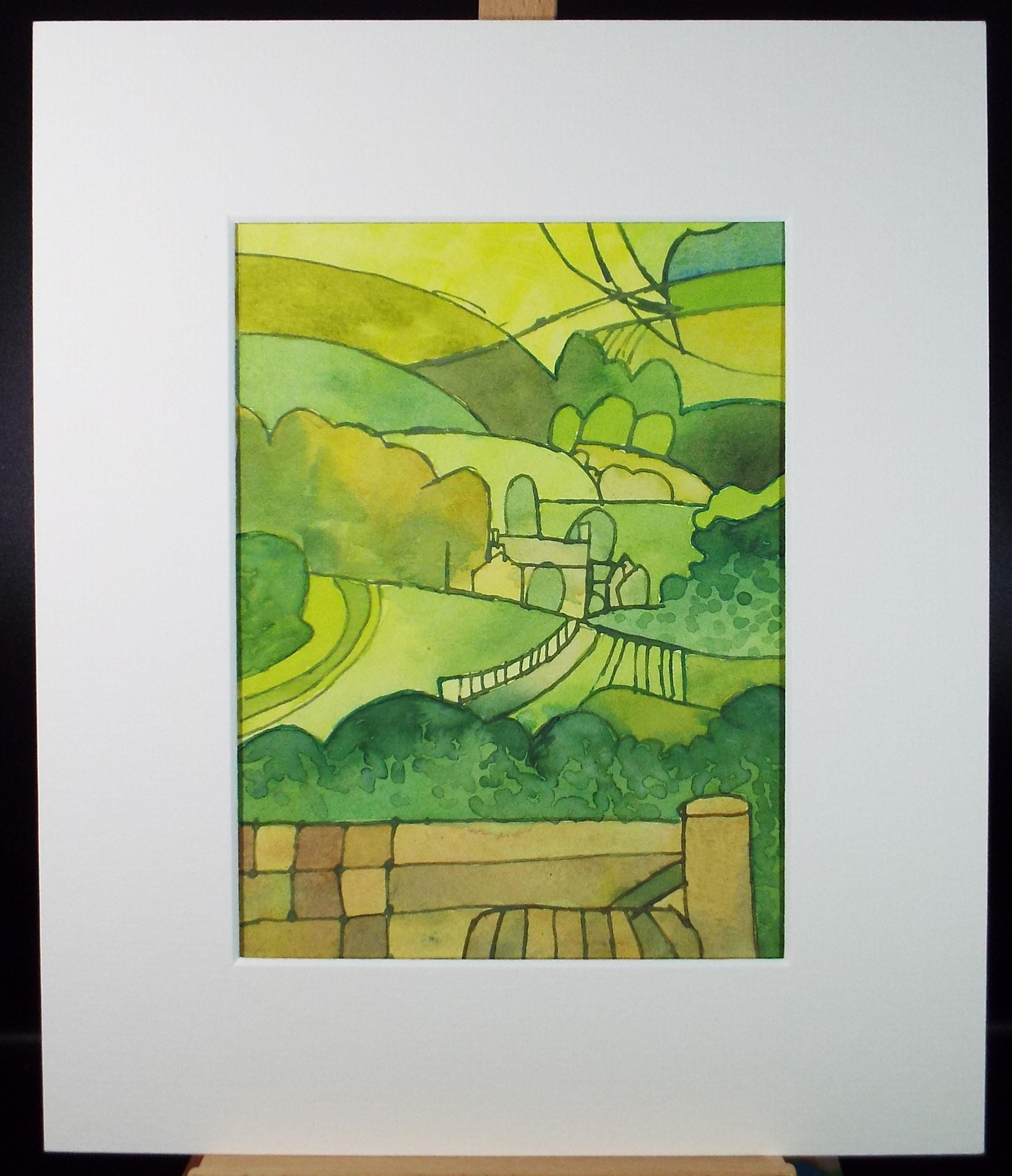 Original Watercolour, 'Green Landscape', Colin Fifield (1940-2022), circa 1980's