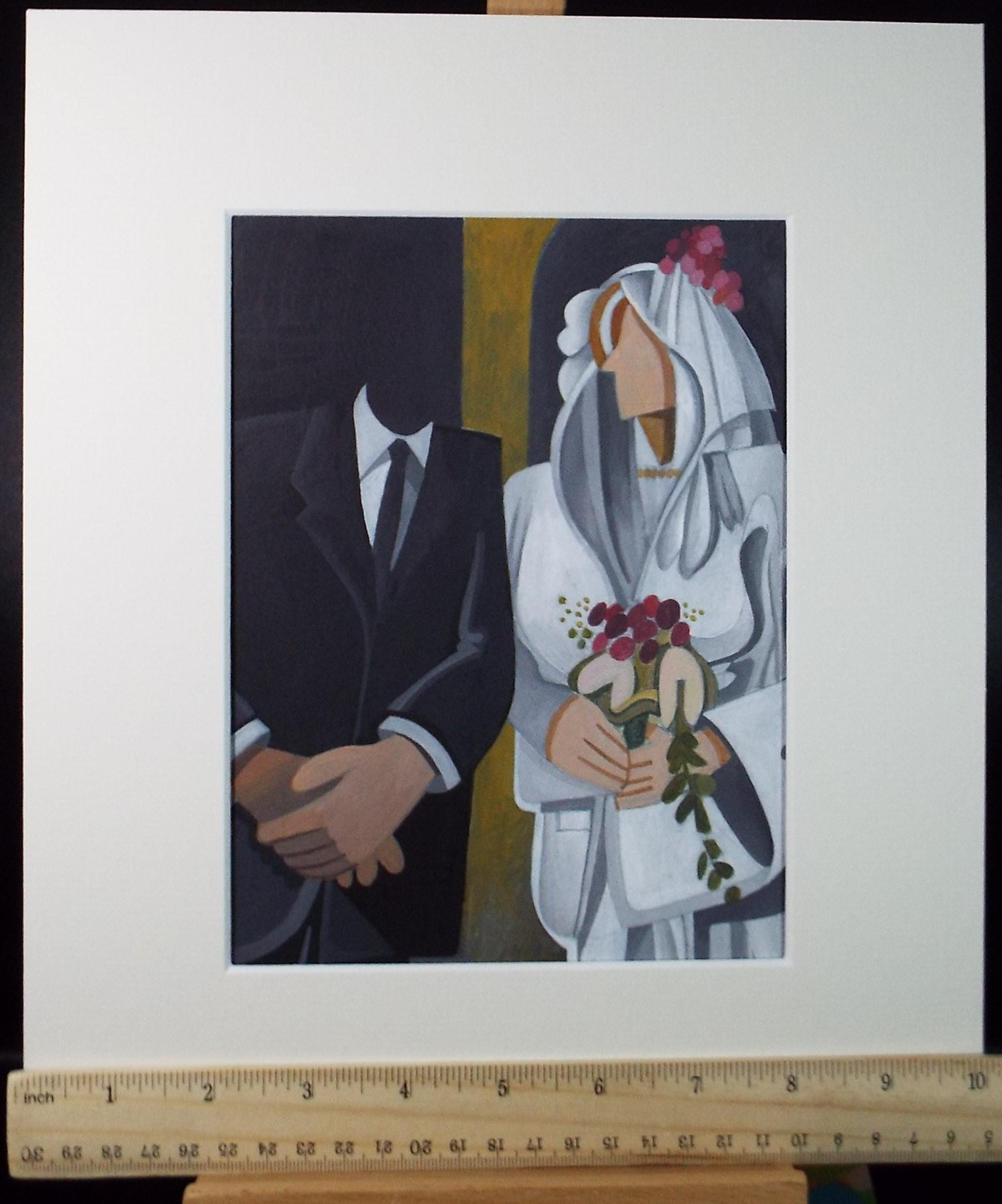 Original Watercolour Gouache , 'Bride & Groom', Colin Fifield (1940-2022), circa 1990's