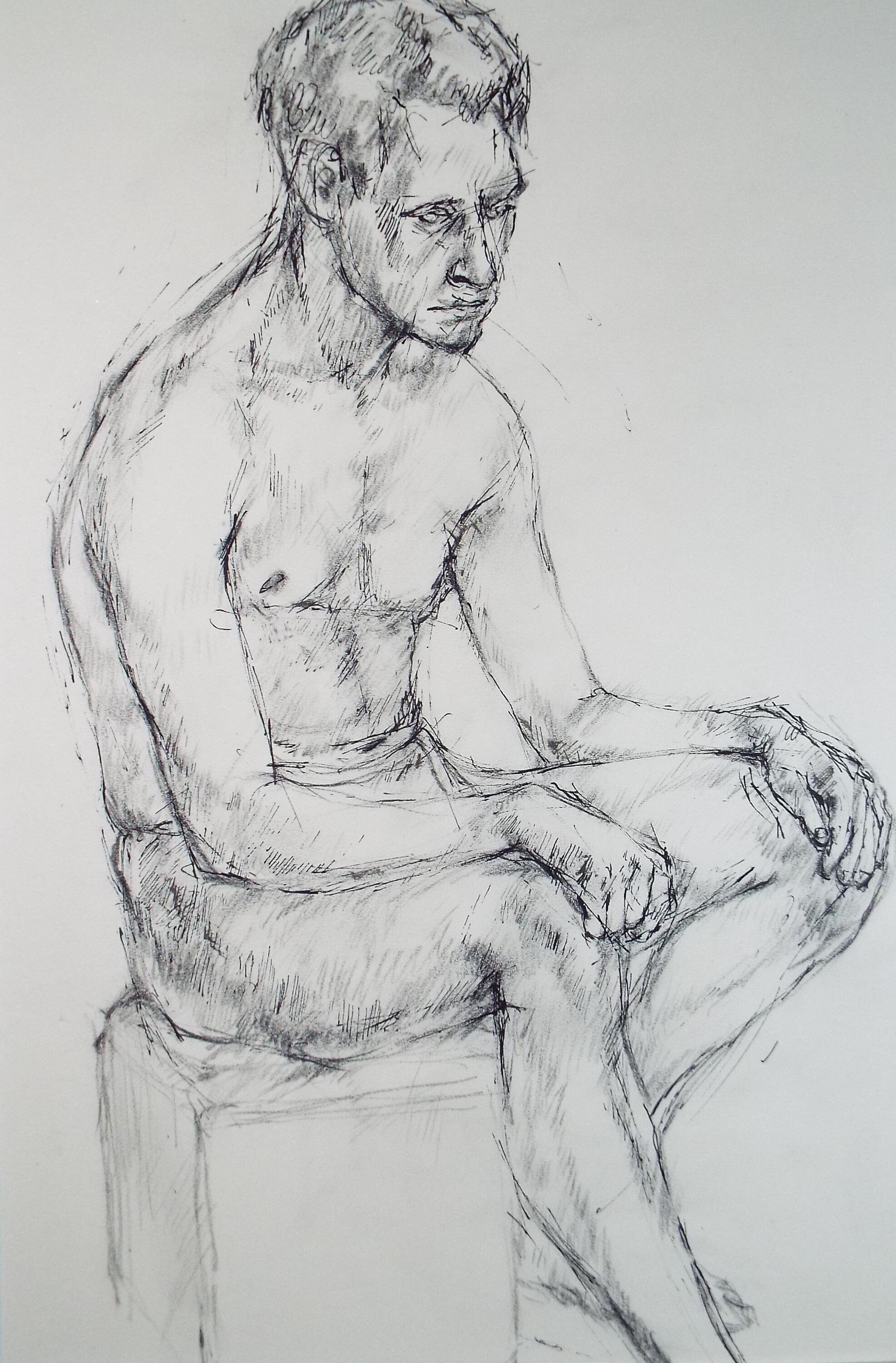 Pen & ink drawing 'Seated Male figure', c1950s, C.D. Finley