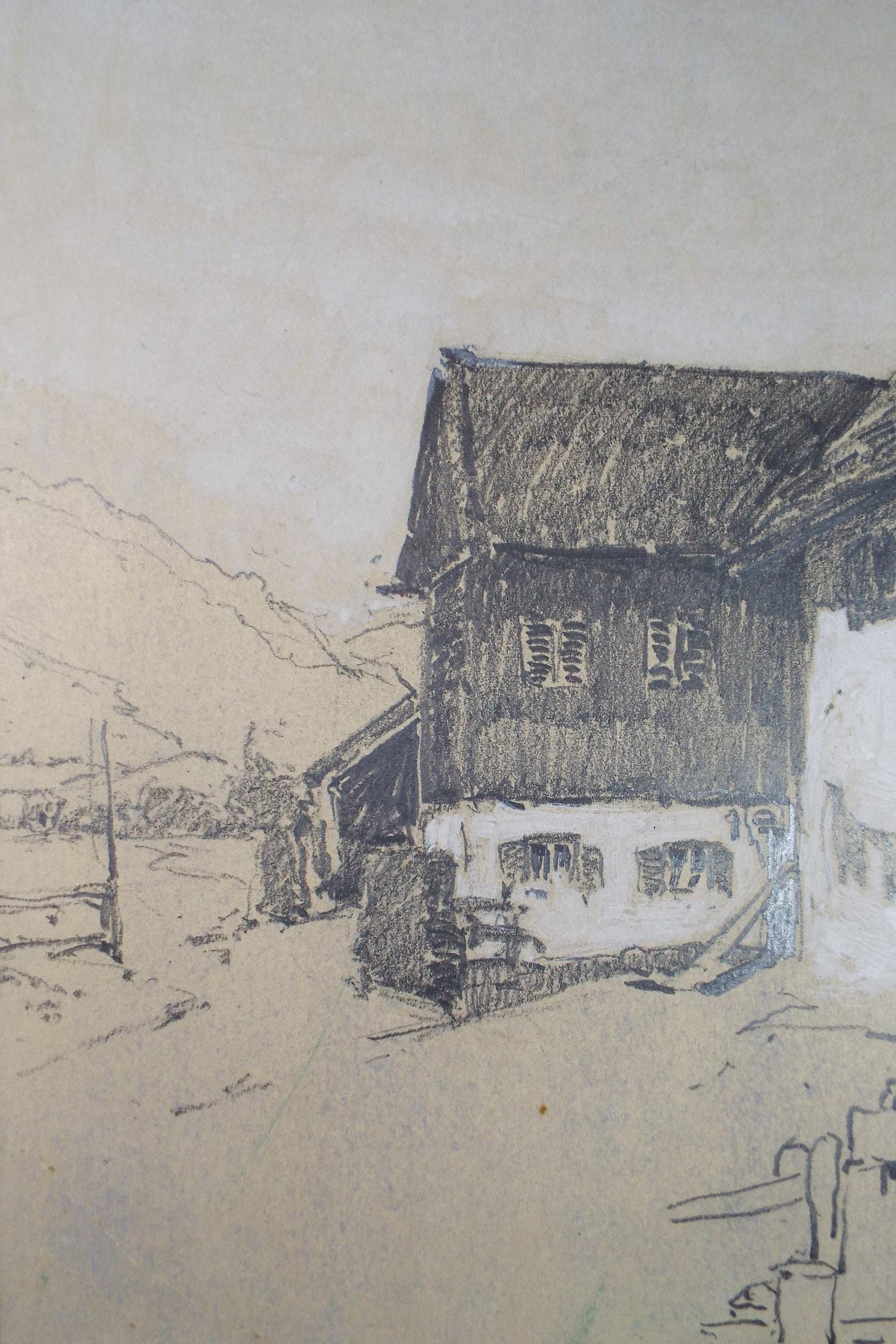 Original Pencil Drawing, 'Alpine Farmhouse', dated 1932, Hans Von Heider (1867-1952)