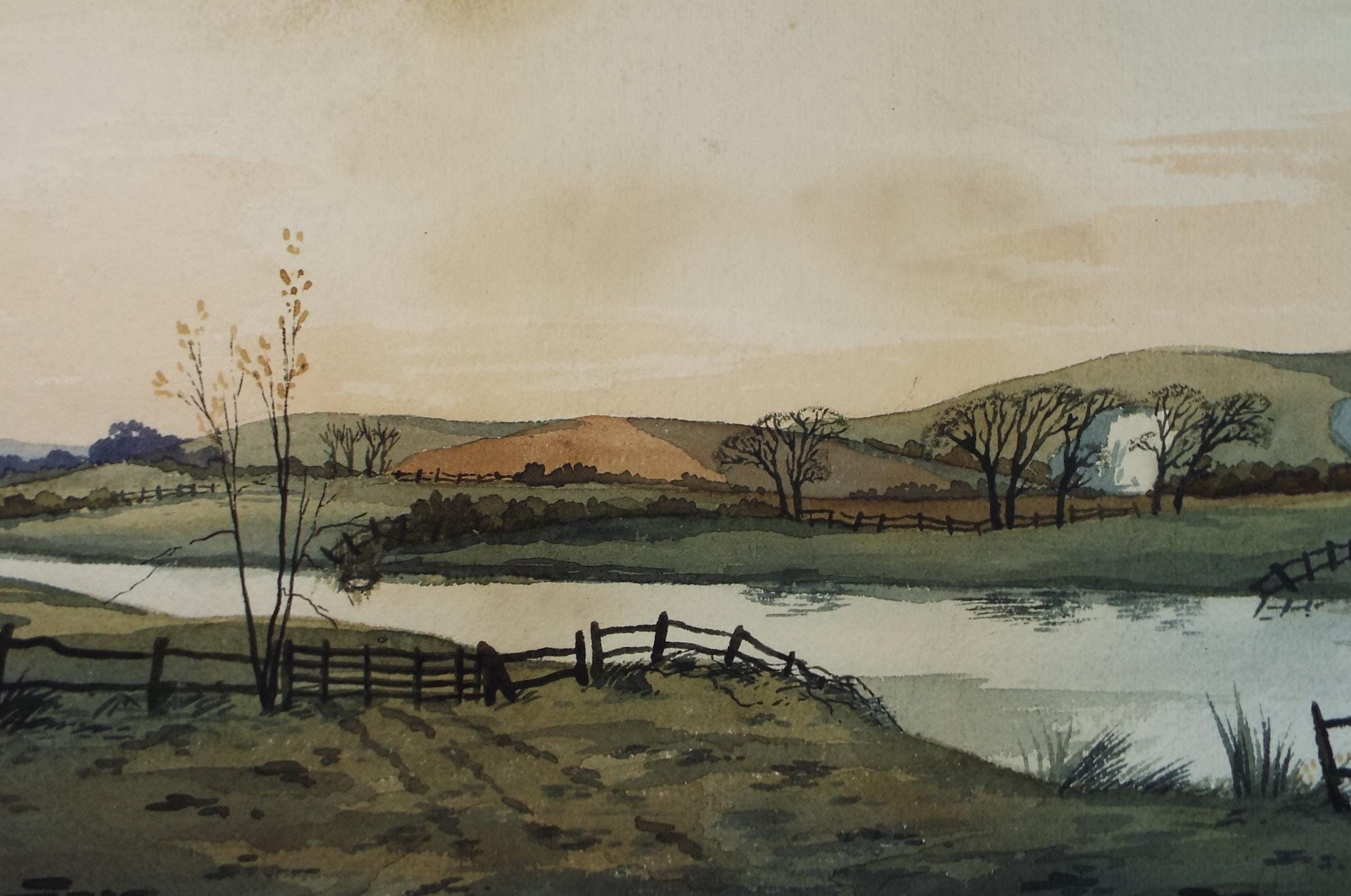 Original Watercolour, 'View of sussex', asrtist unknown, circa 1940's