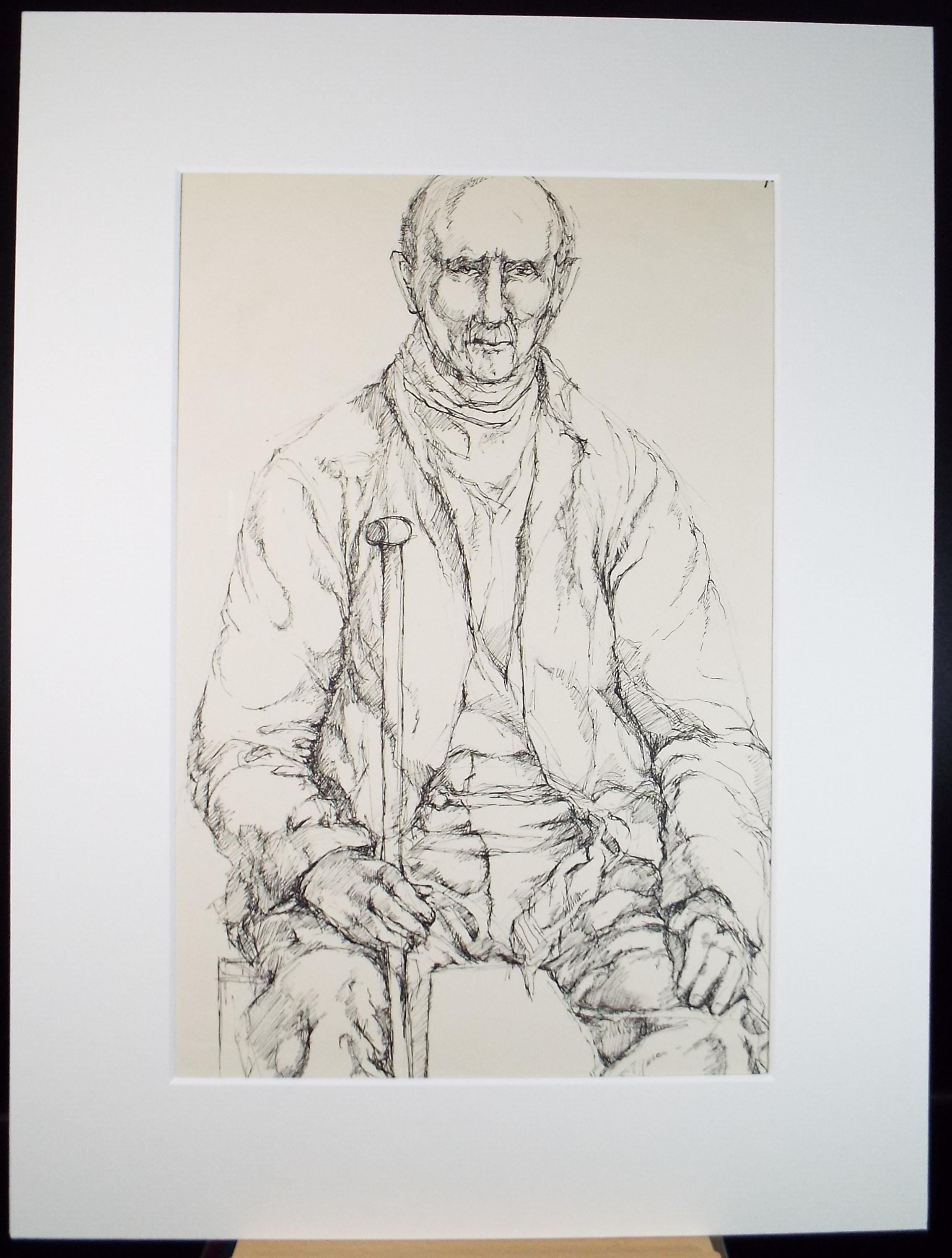 Pen & ink drawing 'Seated Male figure', c1950s, C.D. Finley