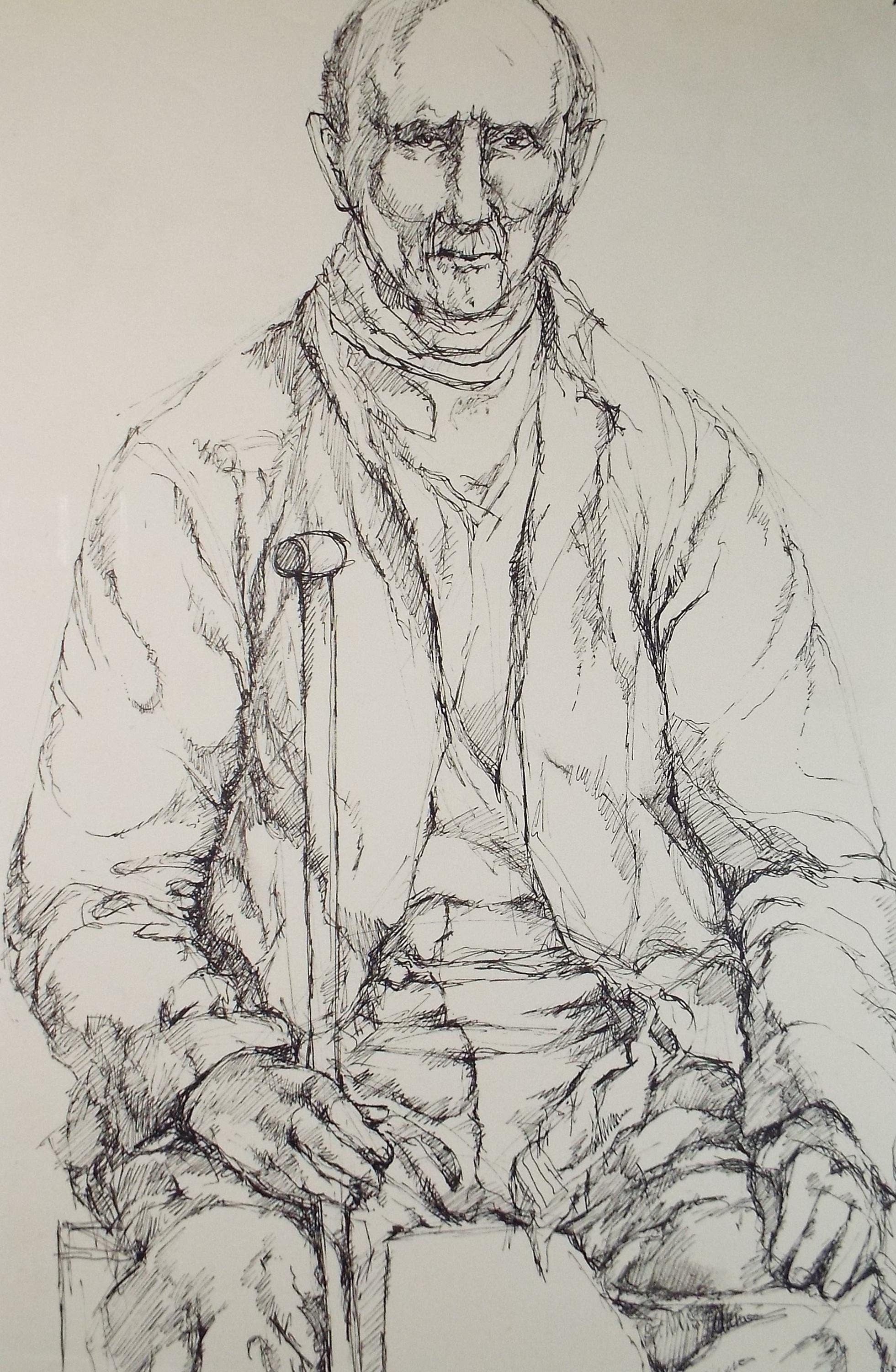 Pen & ink drawing 'Seated Male figure', c1950s, C.D. Finley