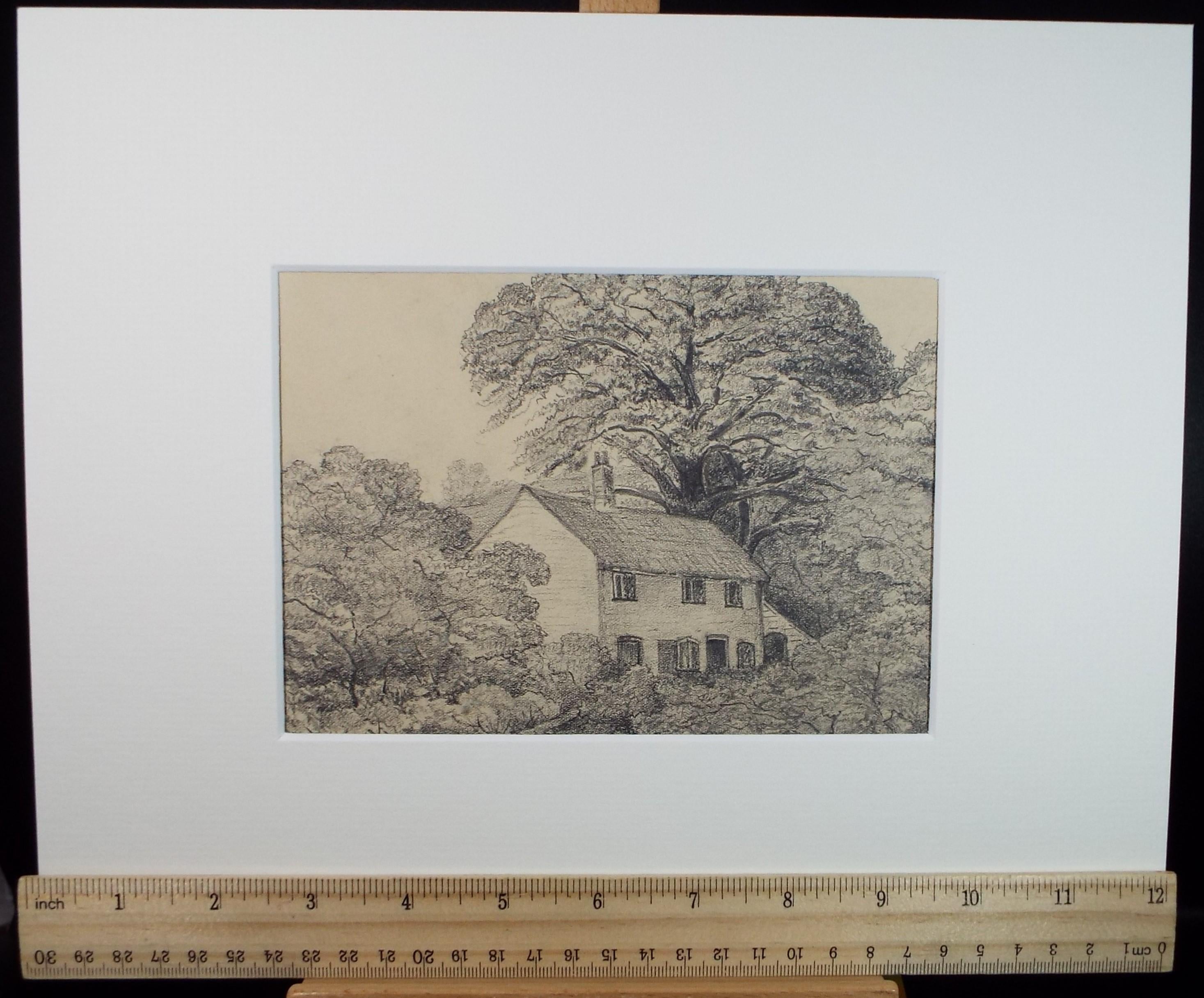 Original Pencil drawing, 'Country Cottage, Eaton fields' , dated 1876, artist unknown