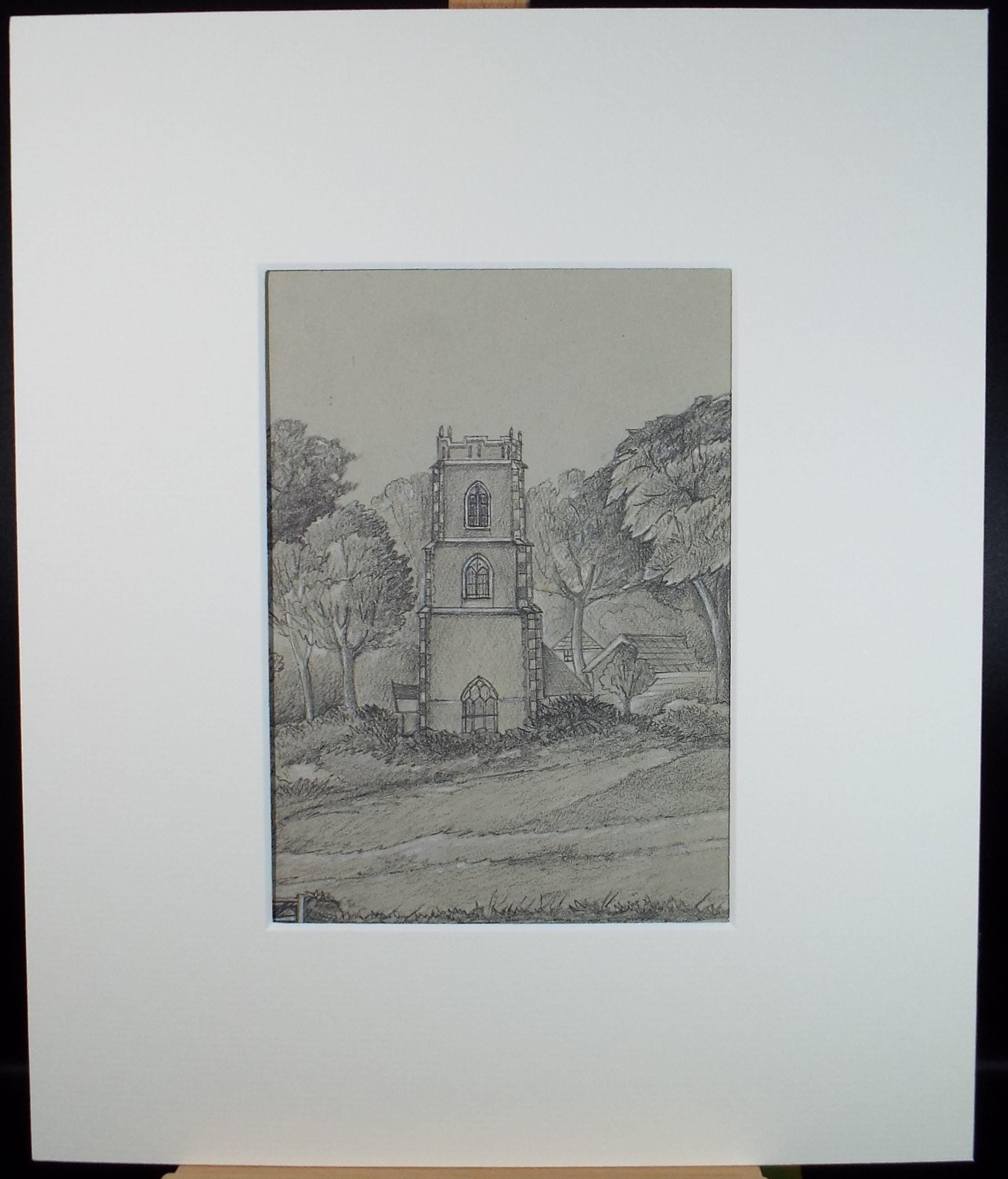 Original Pencil drawing, 'Eaton Church', dated 1864, artist unknown