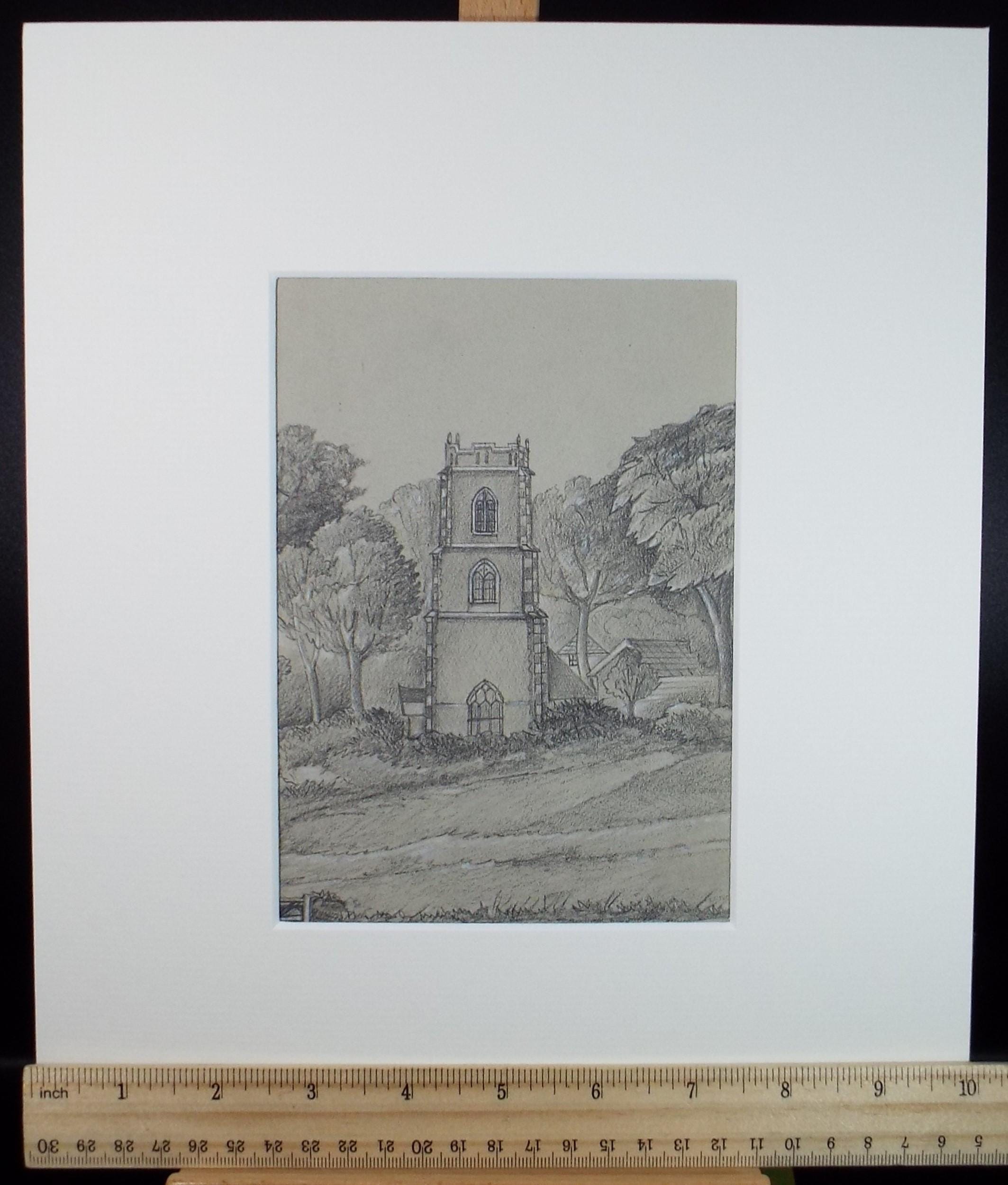 Original Pencil drawing, 'Eaton Church', dated 1864, artist unknown