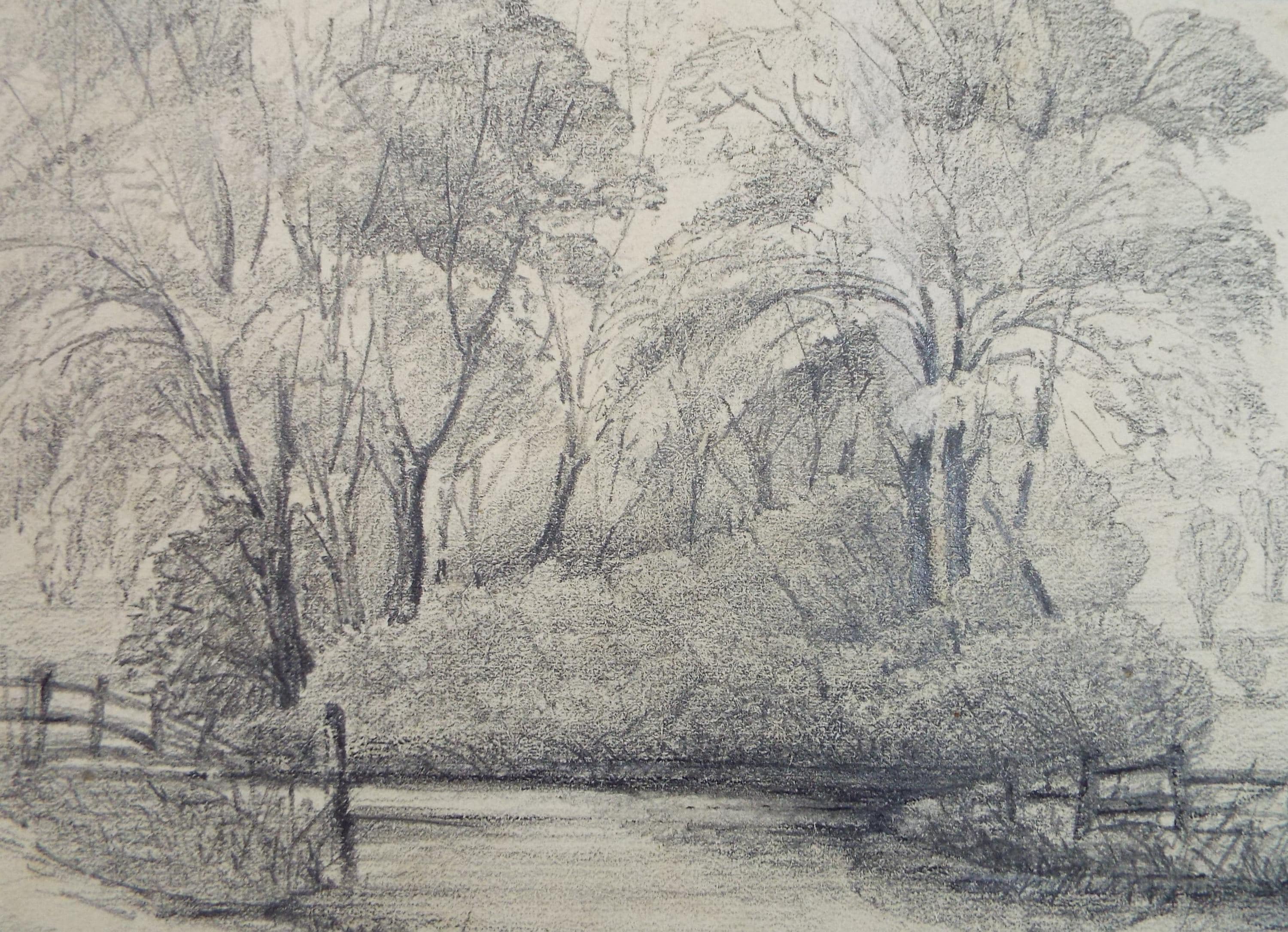 Original Pencil drawing, 'River Eaton, Nr. Norwich', circa 1870's, artist unknown