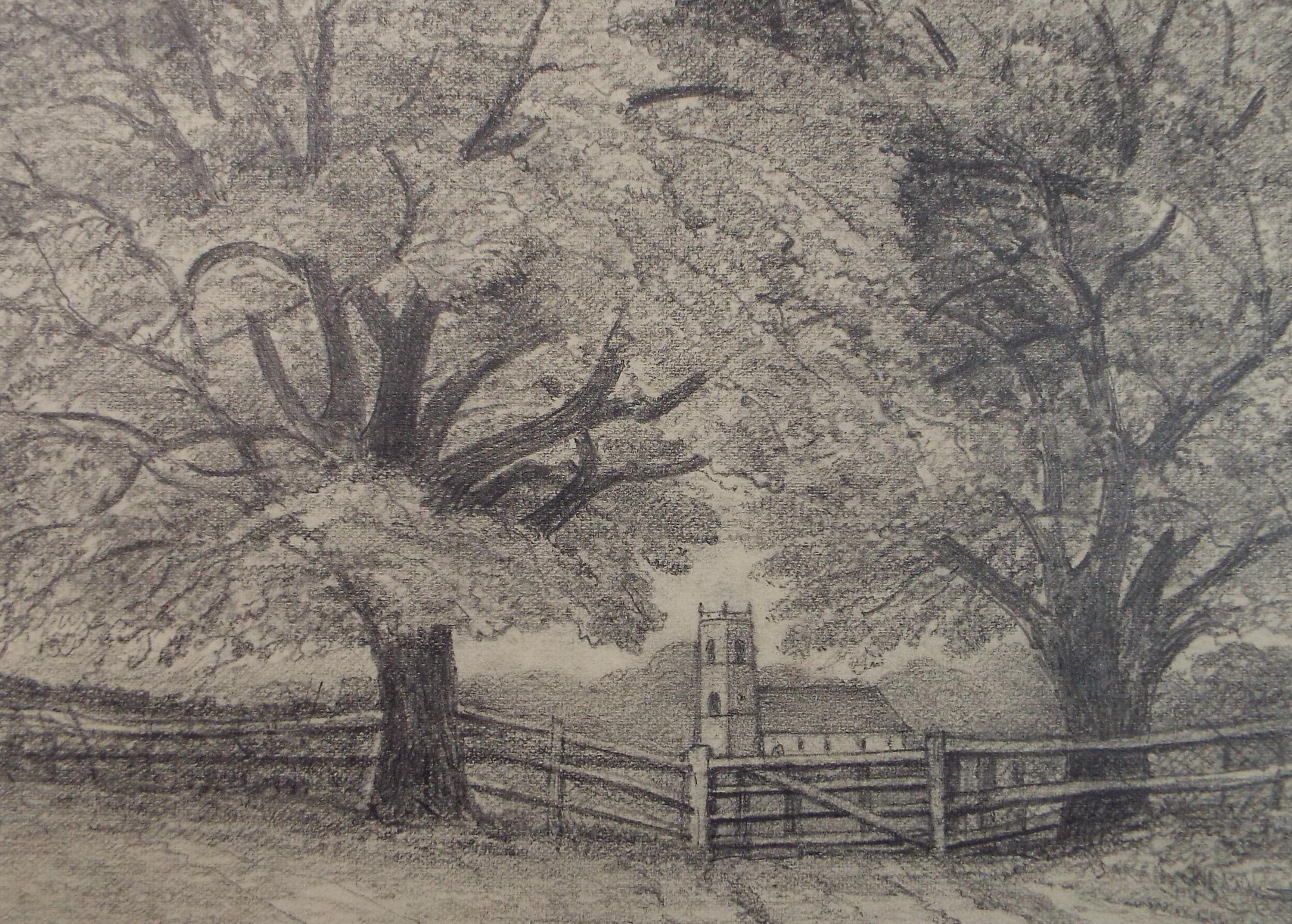 Original Pencil drawing, 'Eaton Church', Dated 1880', artist unknown