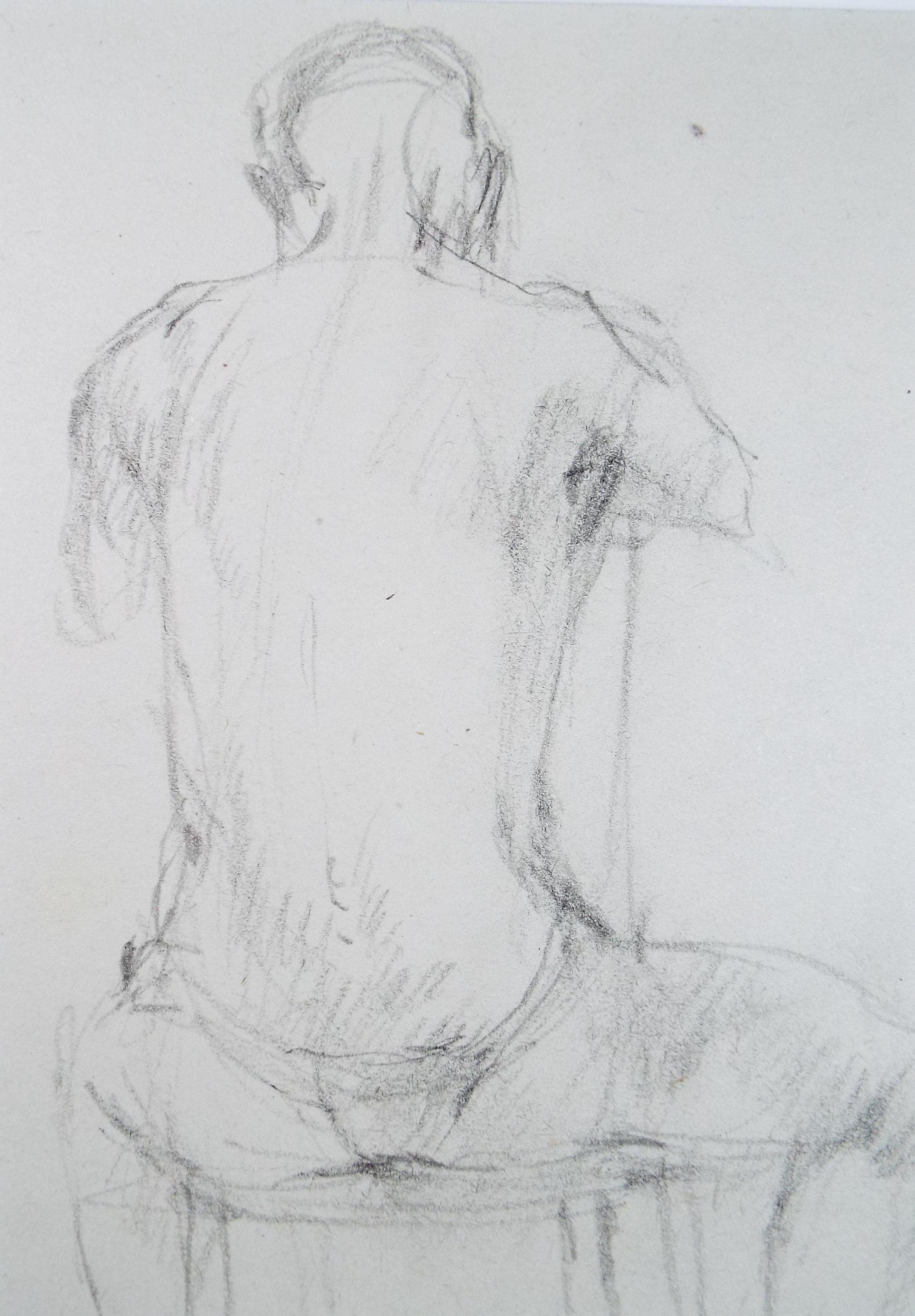 Pencil drawing 'Seated male', c1950s, C.D. Finley