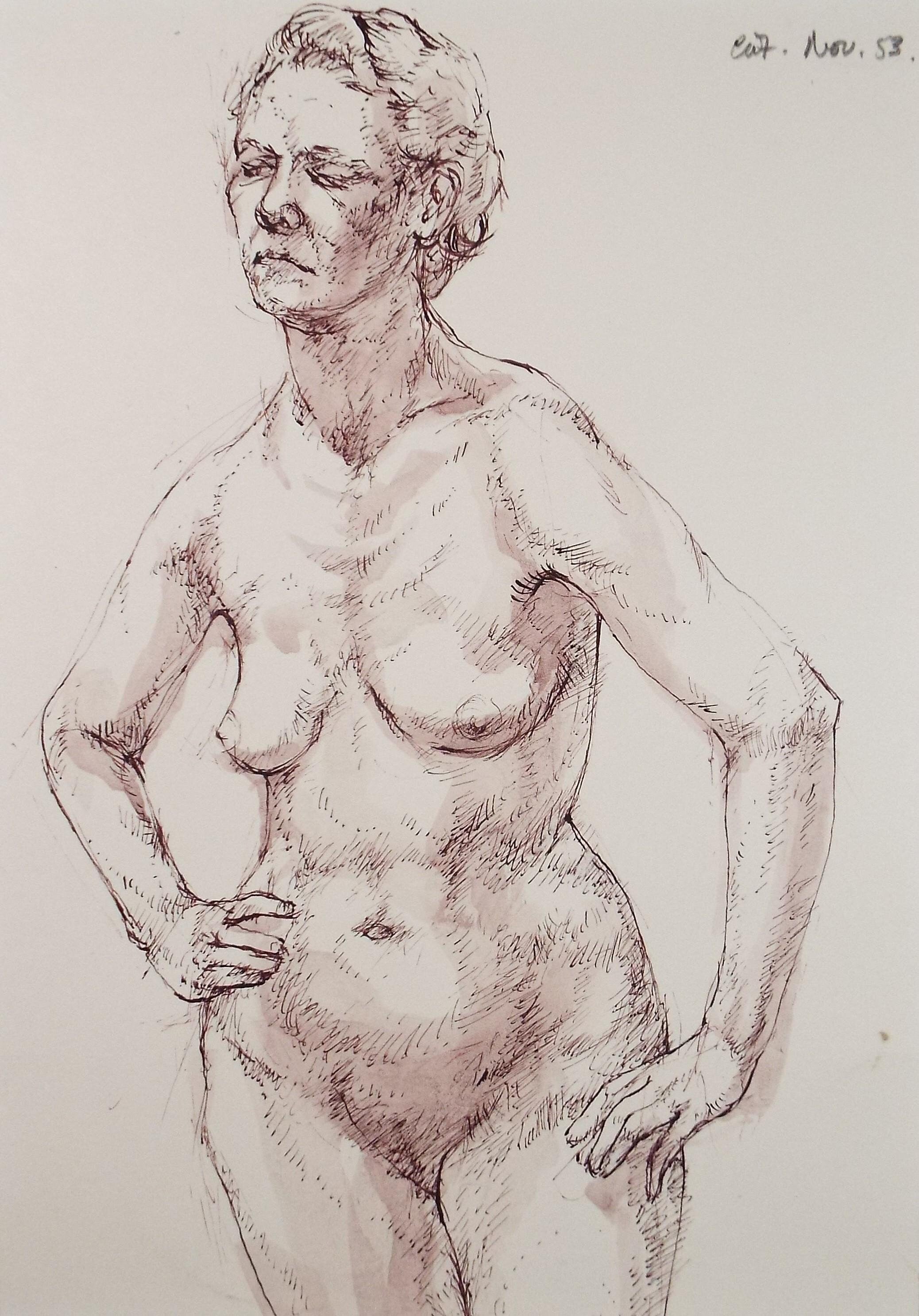 Pen & ink drawing, 'Female Nude', c1950s, C.D. Finley