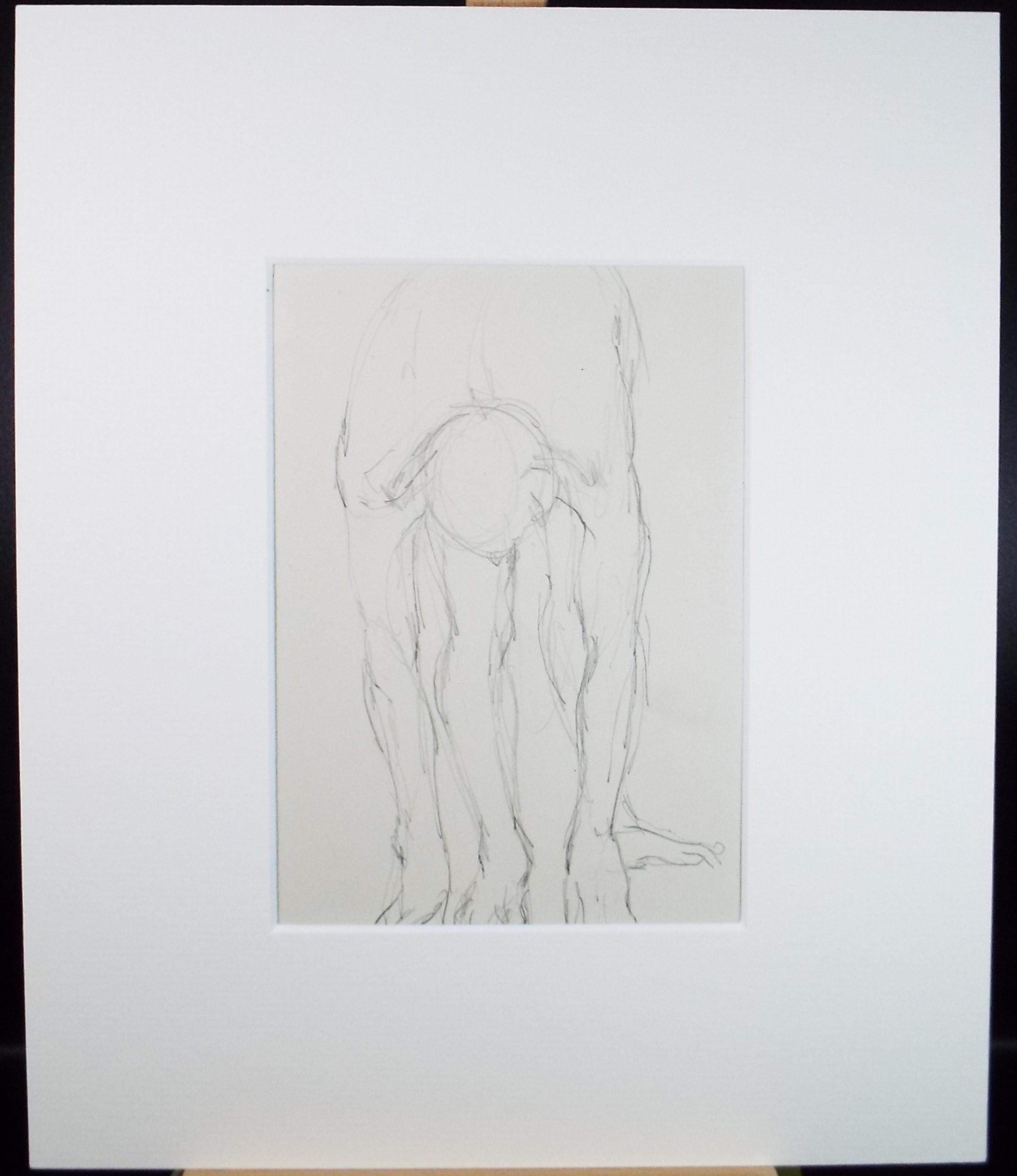 Pencil drawing 'crouching male', c1950s, C.D. Finley