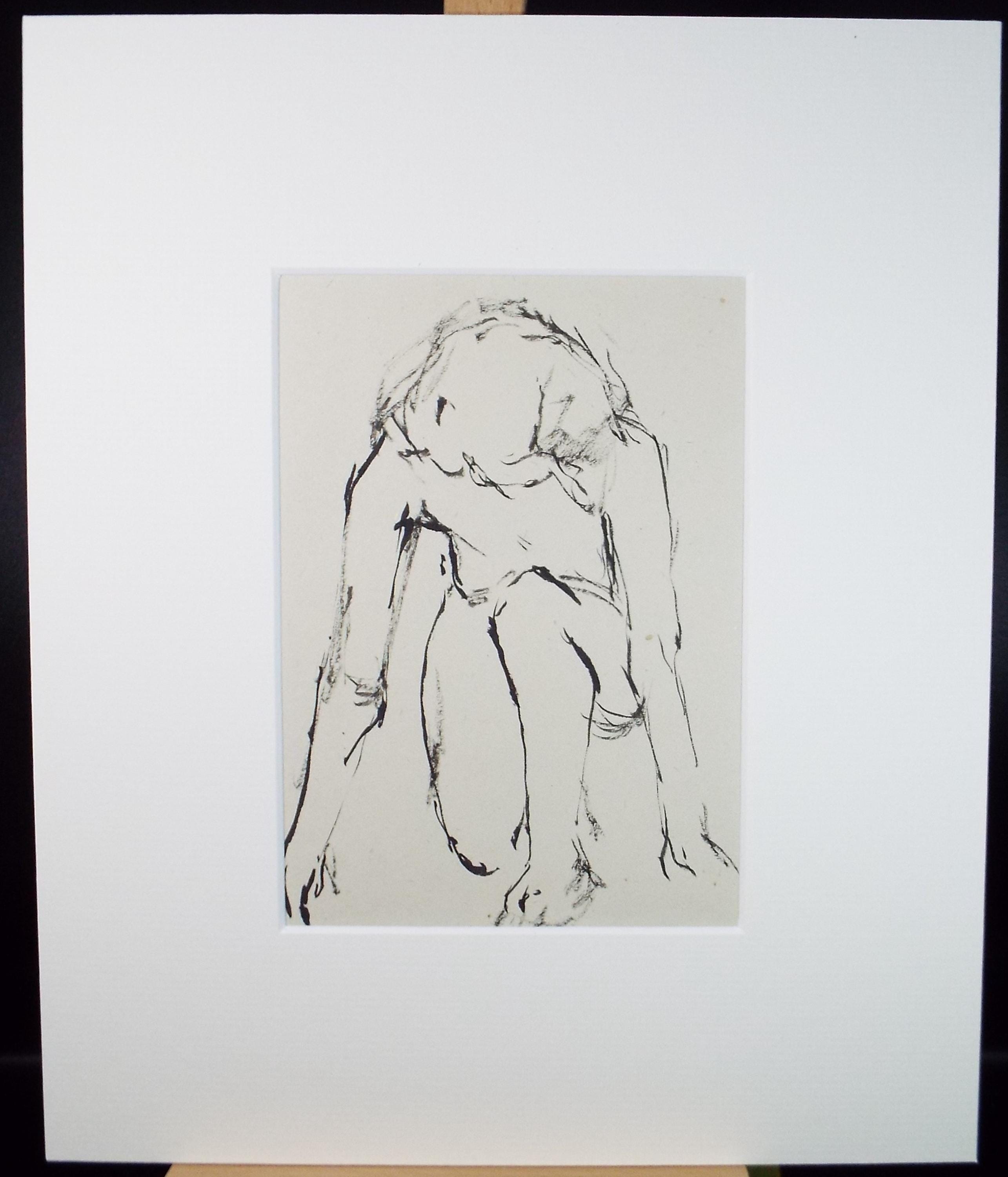 Pen & ink drawing, 'Crouching female', c1950s, C.D. Finley