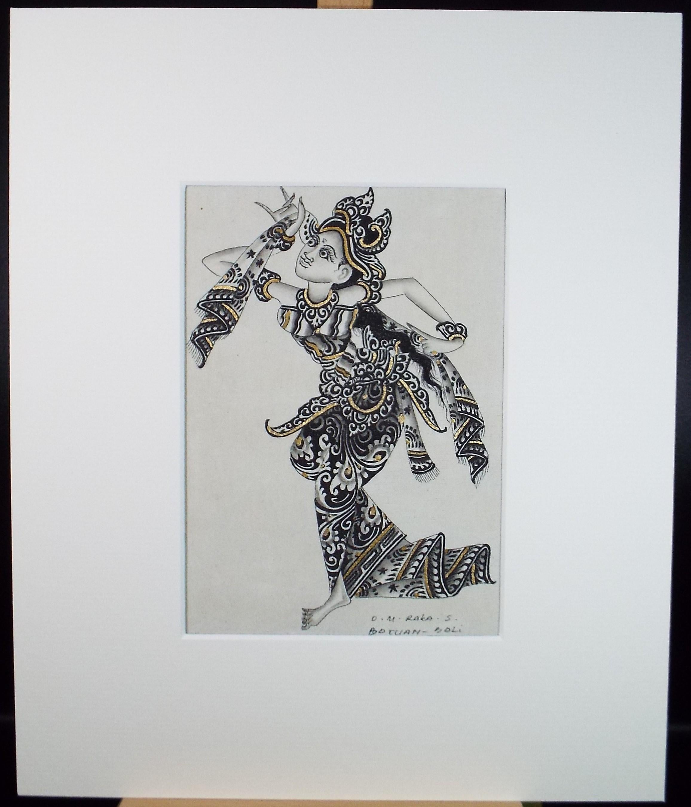 Acrylic & ink drawing 'Balinese Dancer', c1980s, D M Raka