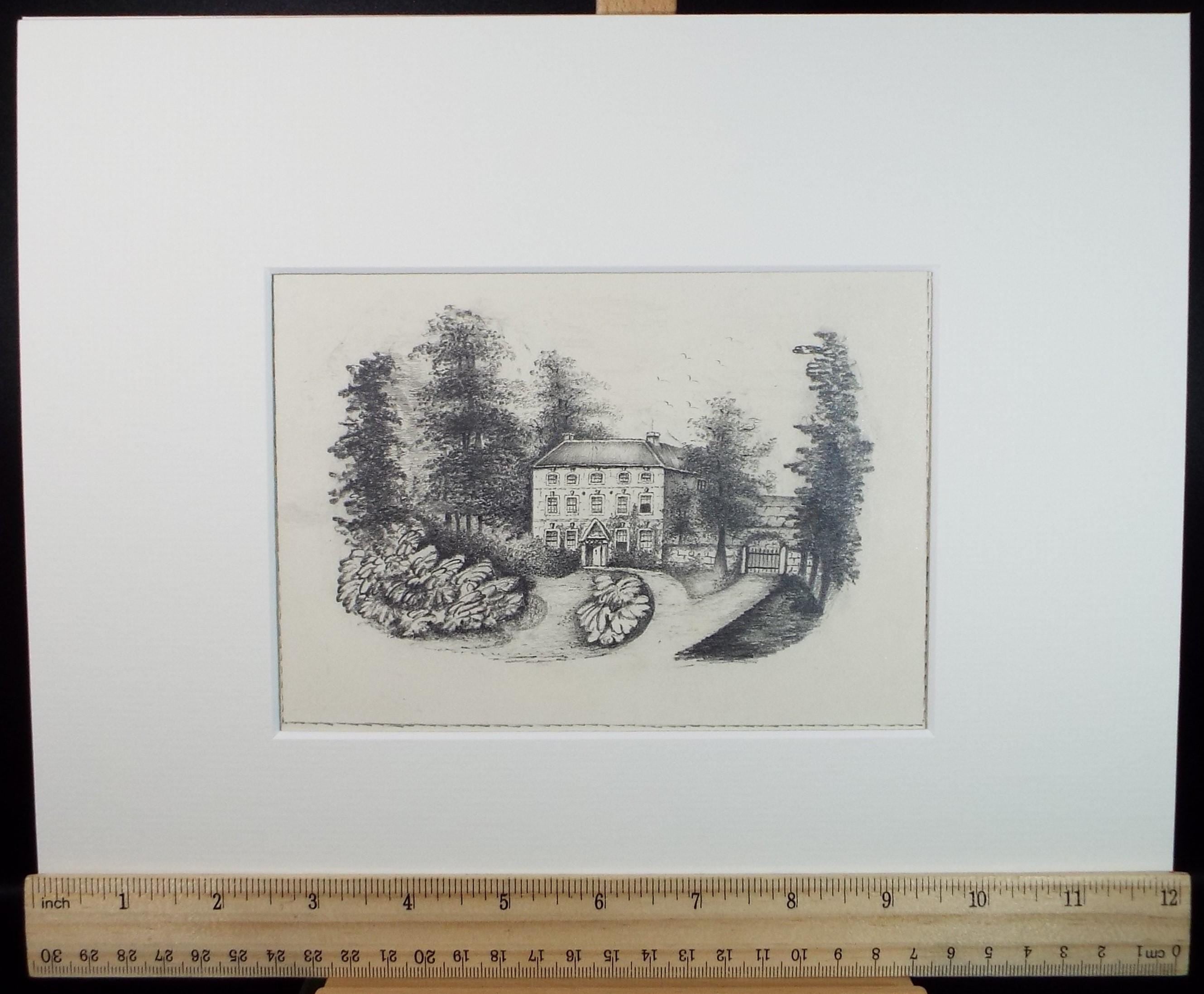 Original Pencil drawing Circa 1870's, 'Country House' - Unknown Artist