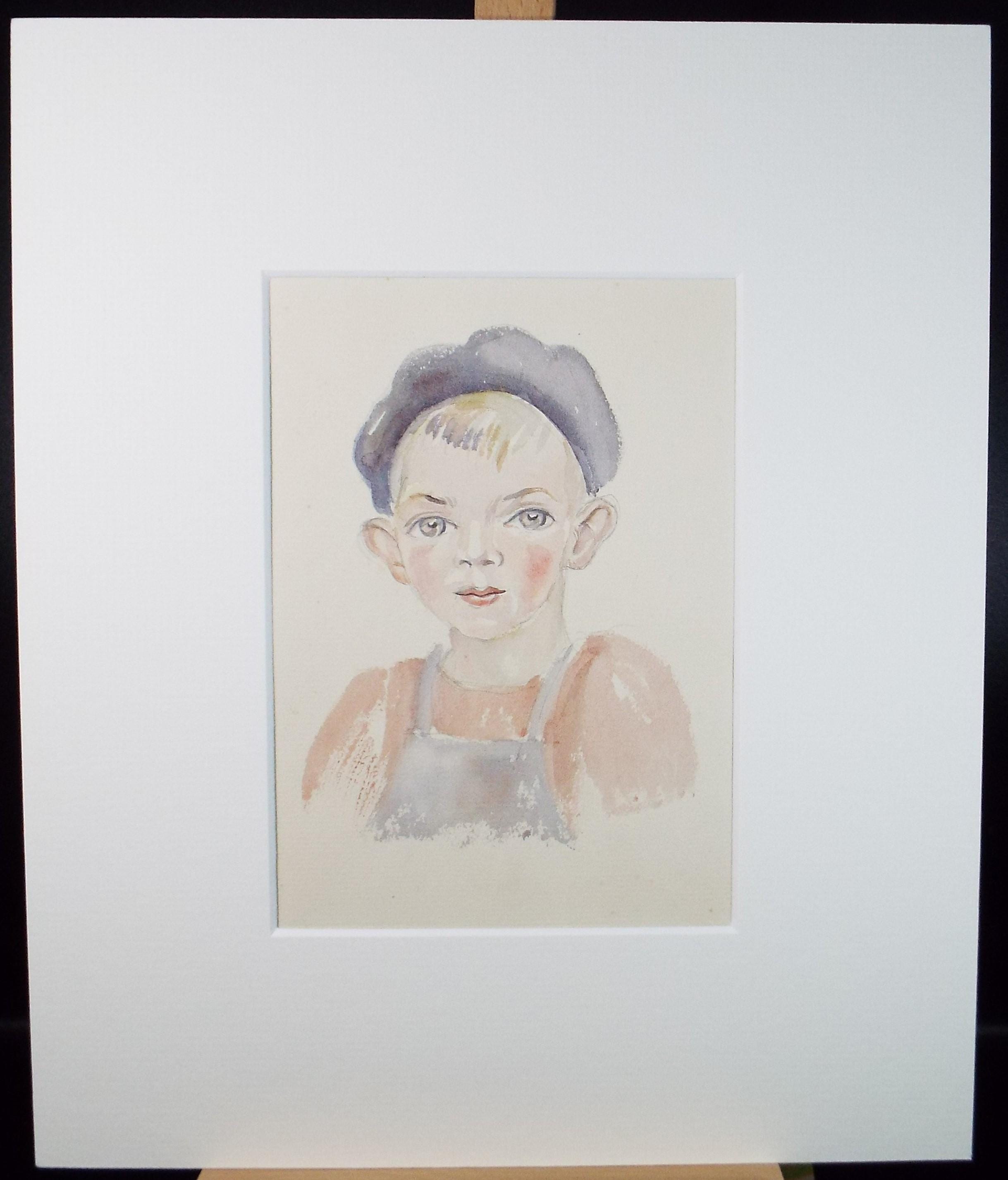 Original Watercolour , 'Joel in a Beret', c1950s, Athene Andrade (1908-1973)