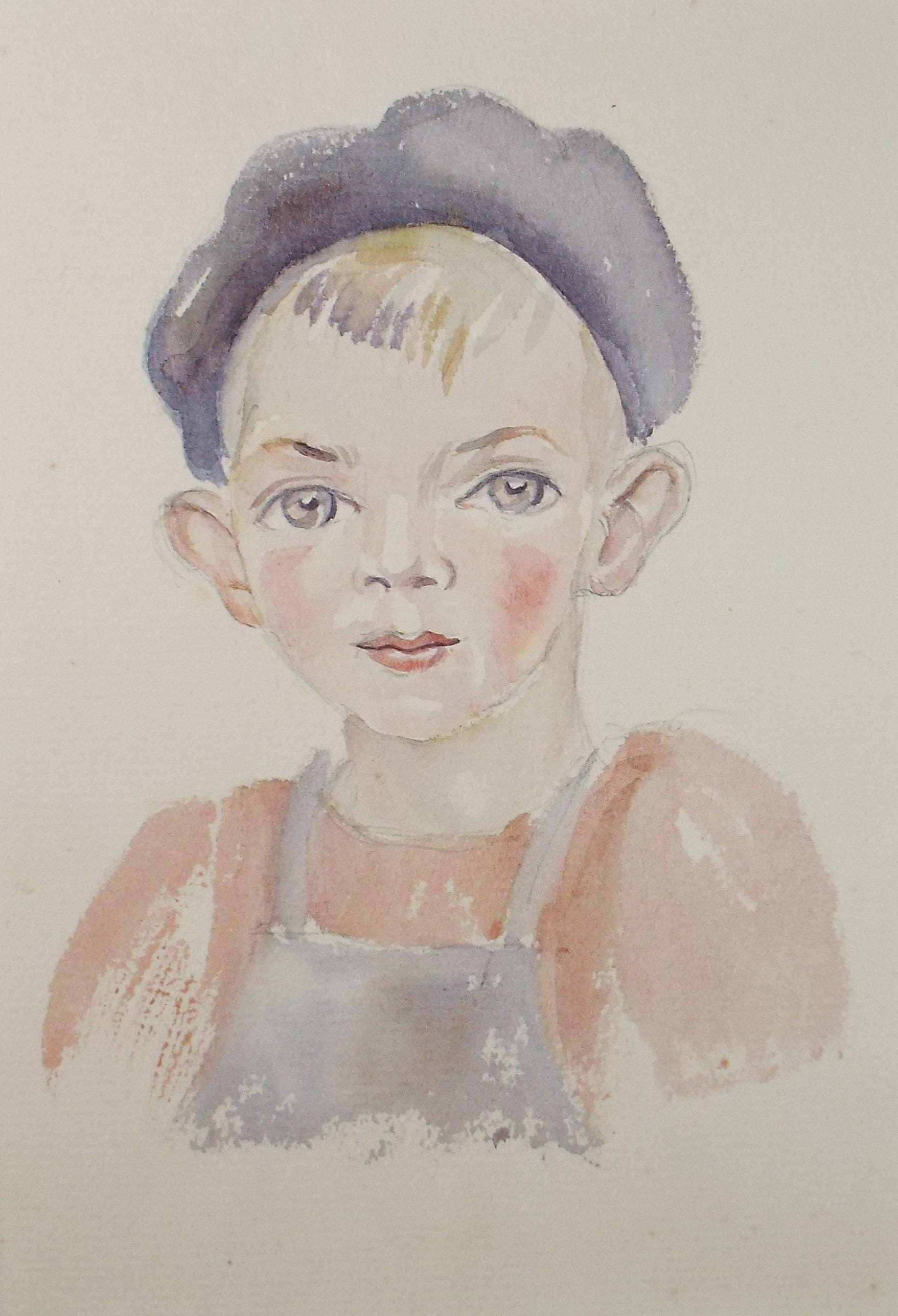 Original Watercolour , 'Joel in a Beret', c1950s, Athene Andrade (1908-1973)