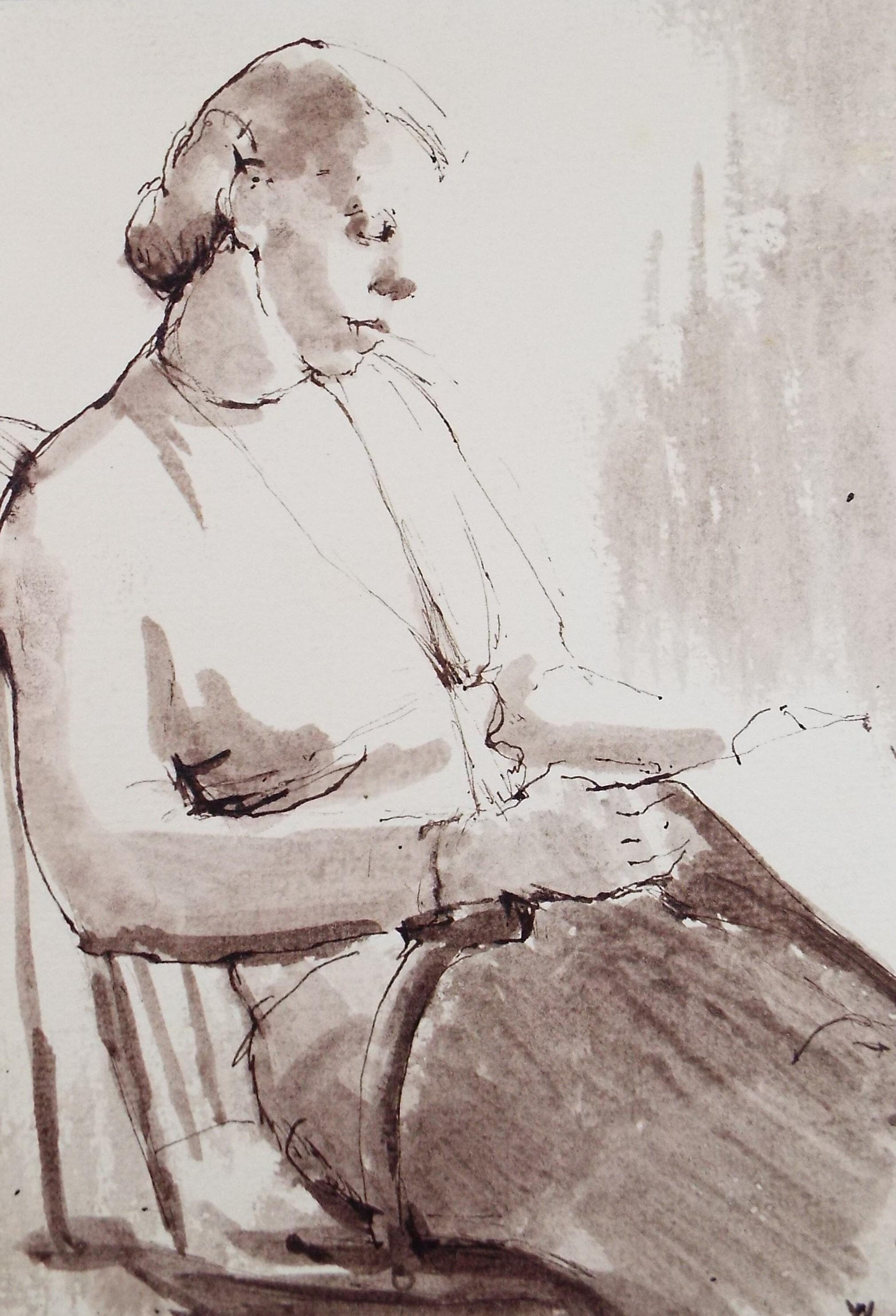 Original Watercolour,'Woman Reading', Hilda Burford (1887-1957)