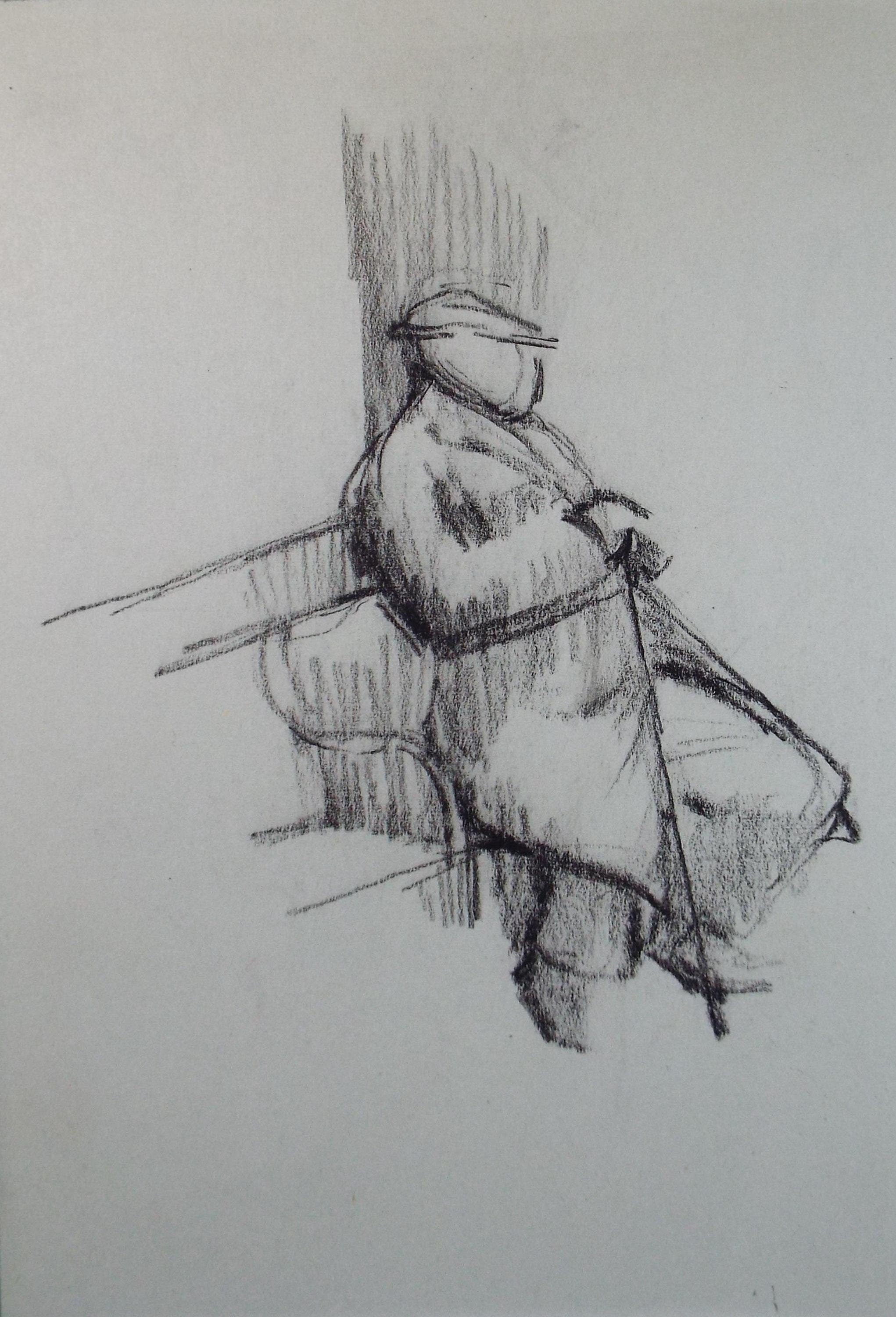 Original Pastel Drawing,'Figure at a bus stop', circa 1950, Mariota Bosanquet (1923-2022)