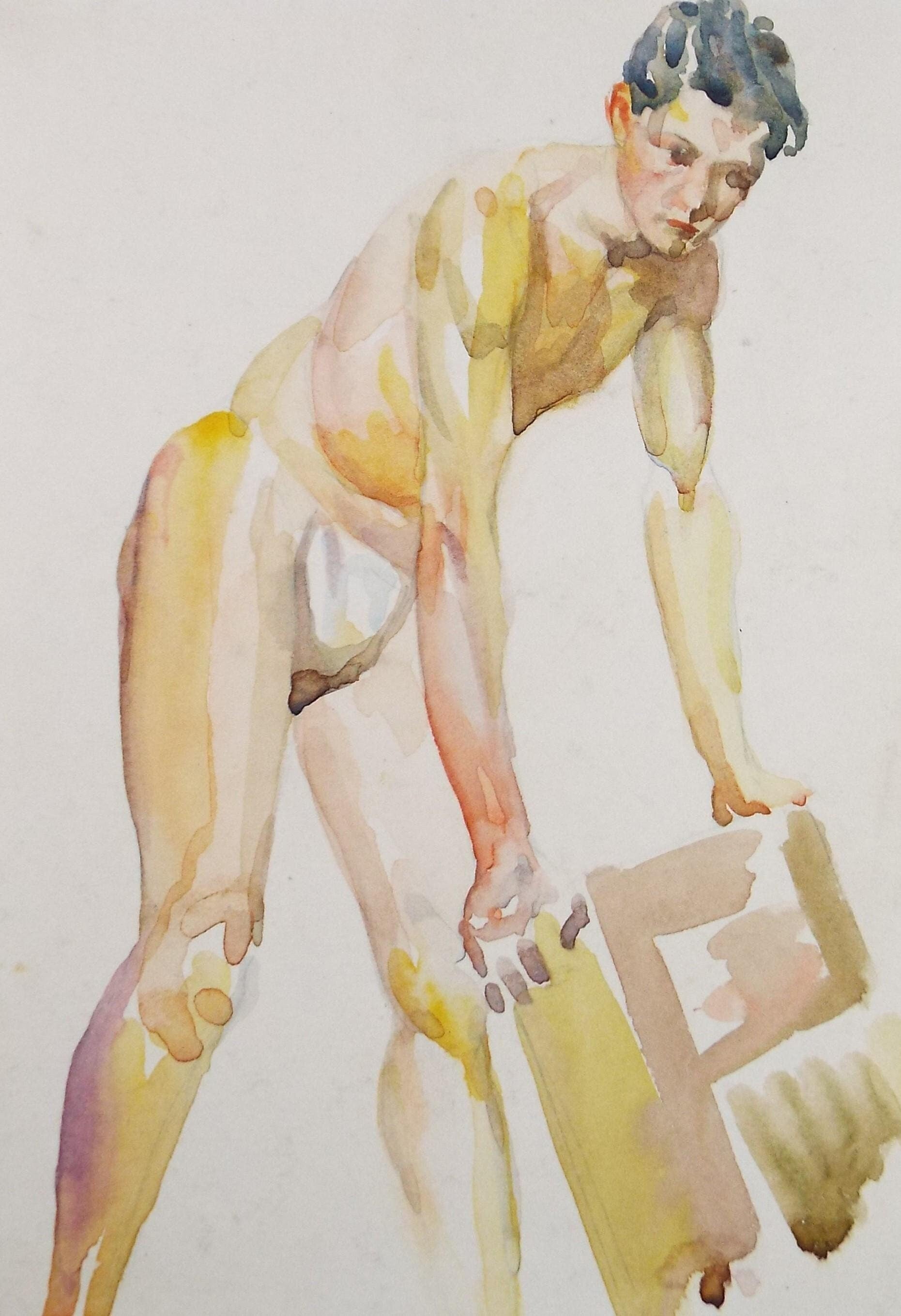 Original Watercolour, 'Male Life Study', Harry Thomas, Circa 1920's