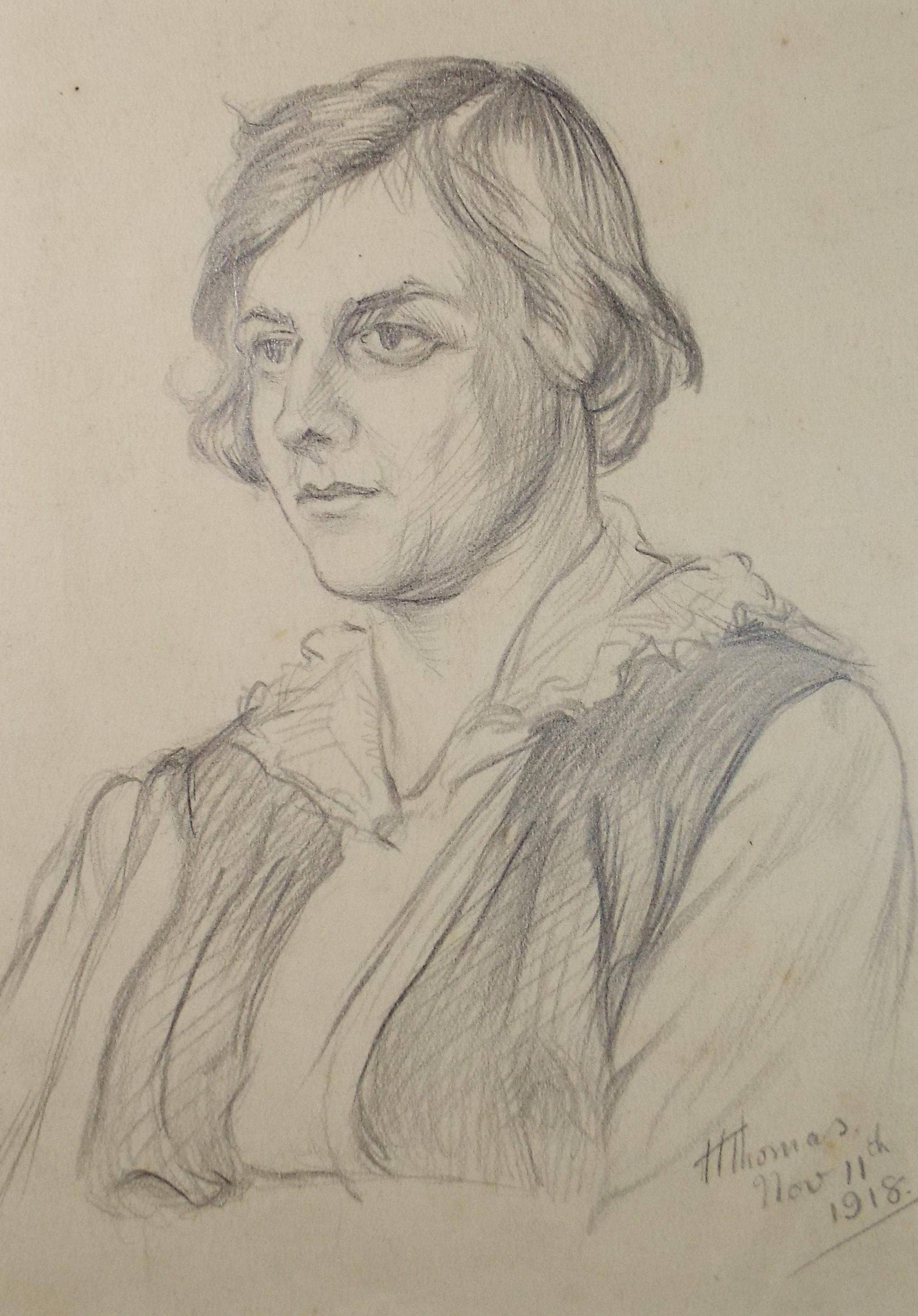 Original Pencil drawing, 'Male Portrait', Harry Thomas, Dated 1918