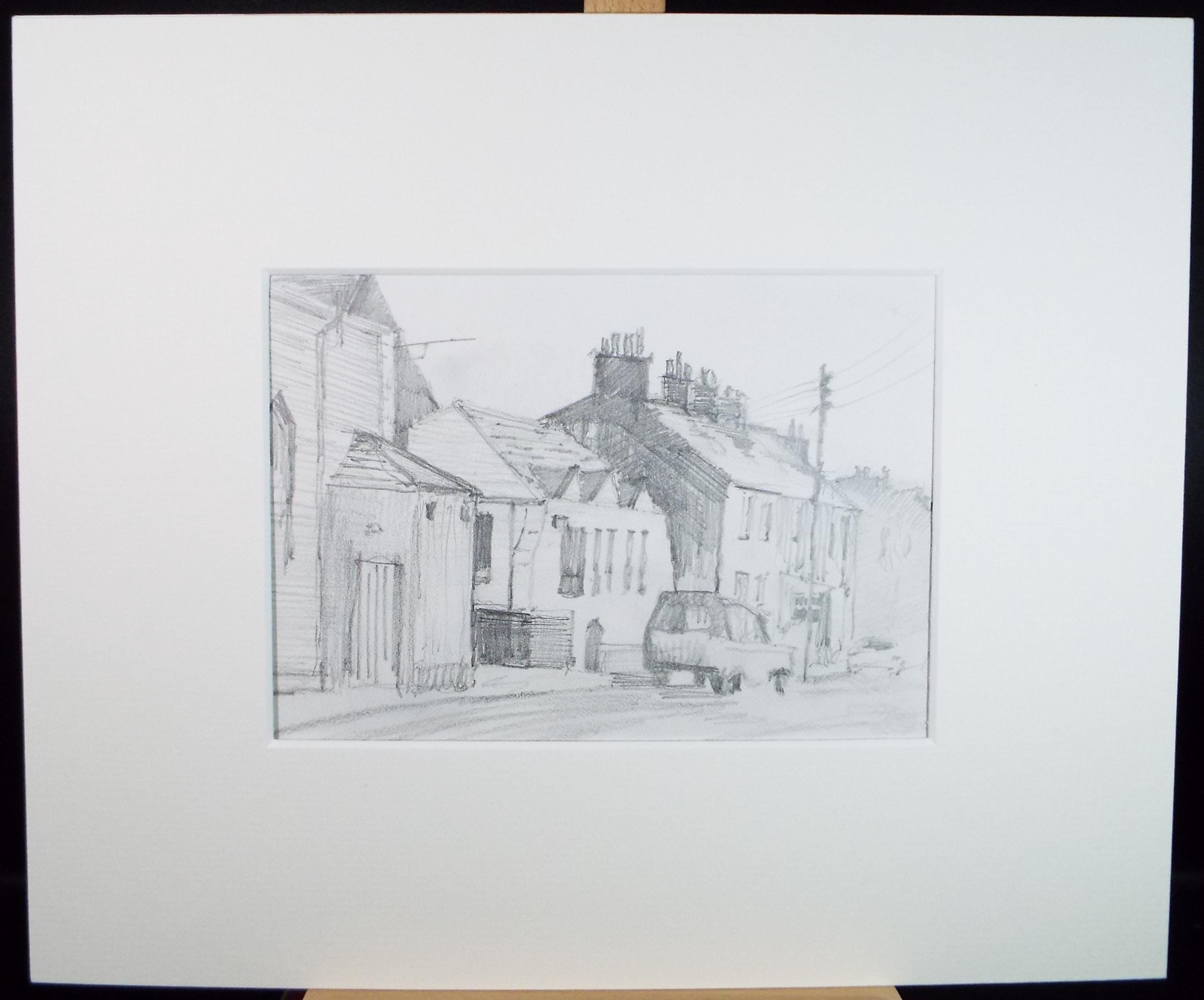 Original Pencil drawing 'Street Scene' - dated 1986, Artist Unknown