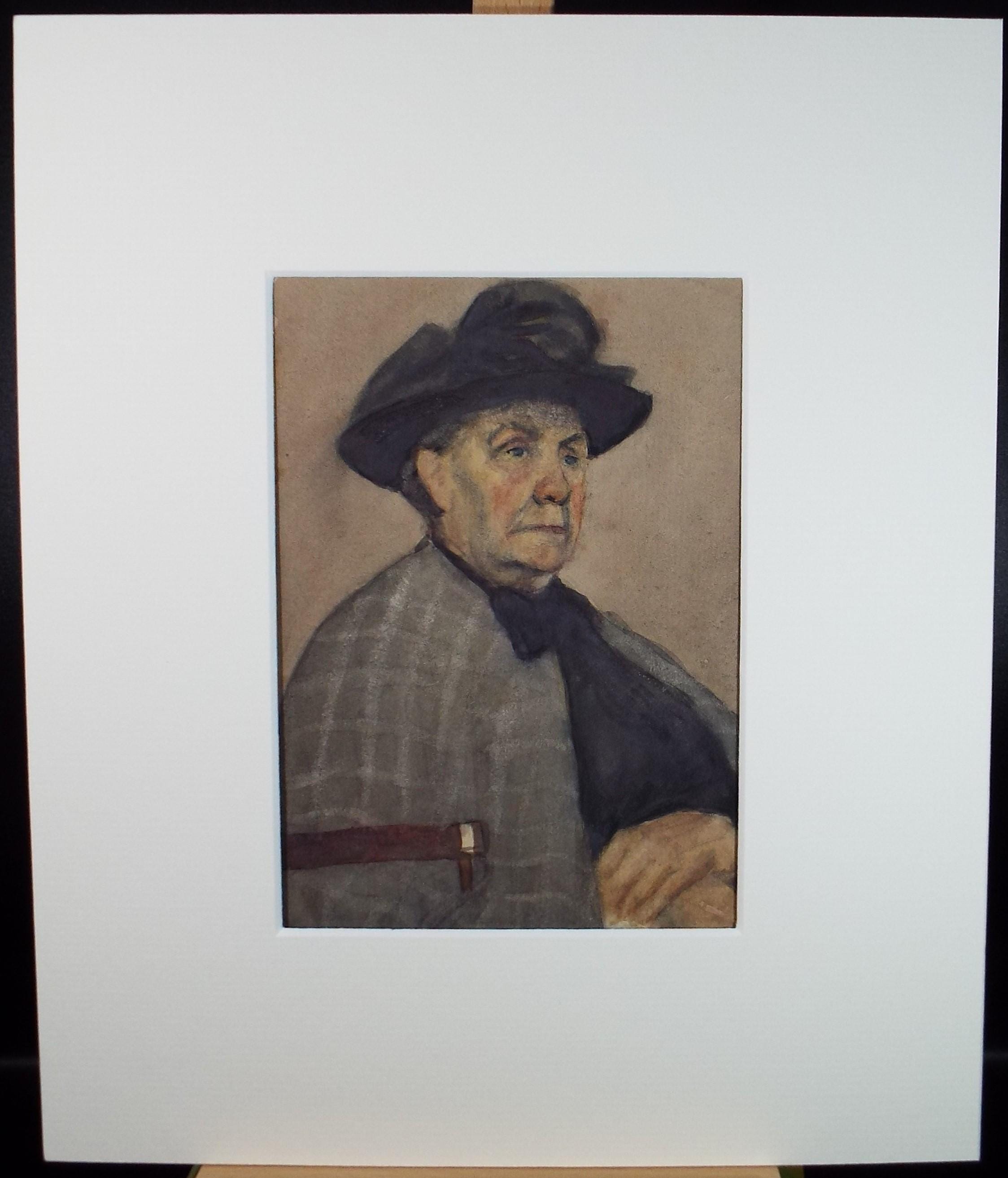 Original watercolour & Gouache , 'Woman in a black Hat', Harry Thomas, Dated 1918