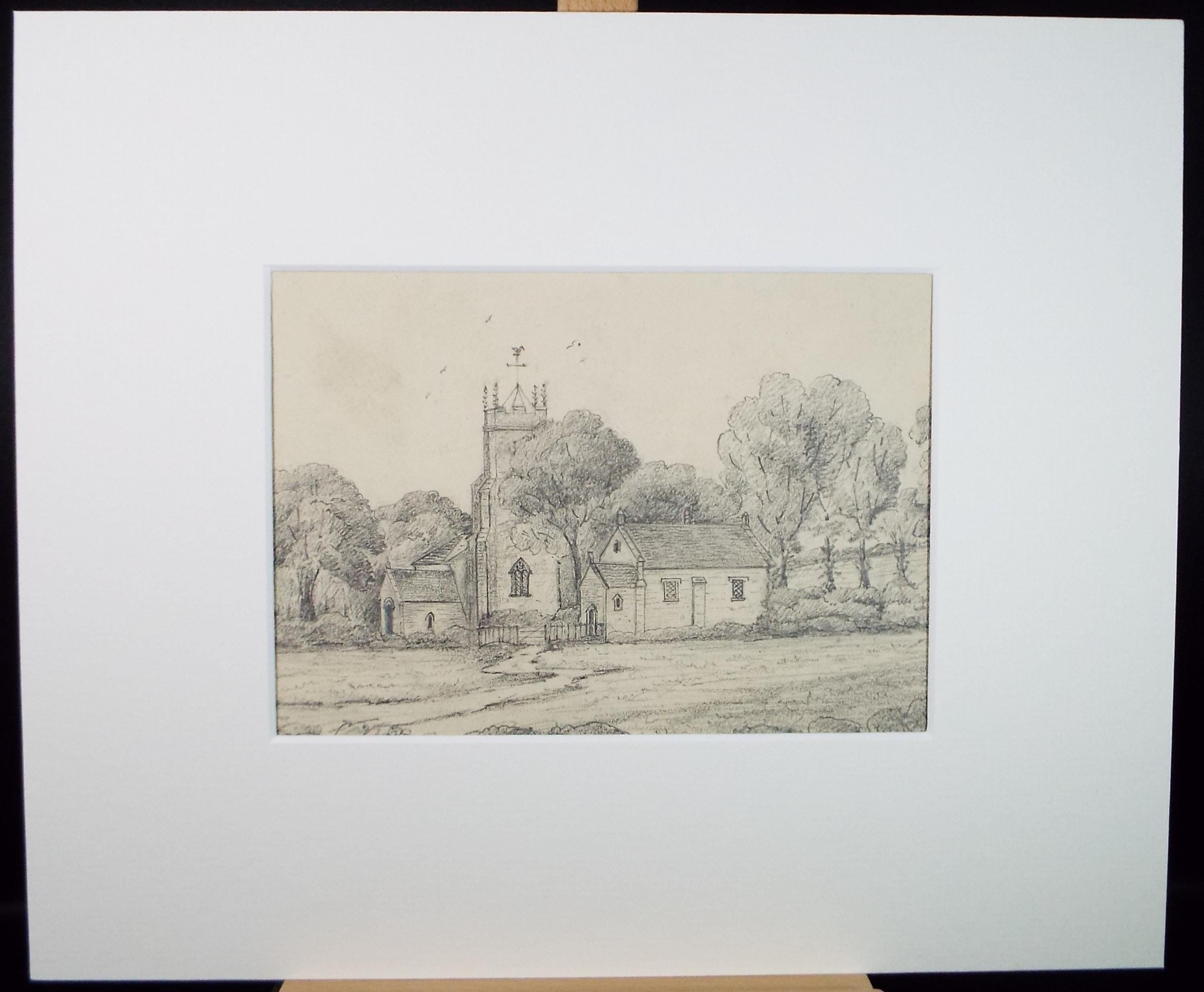 Original Pencil drawing, 'Church study', Dated 1873', artist unknown