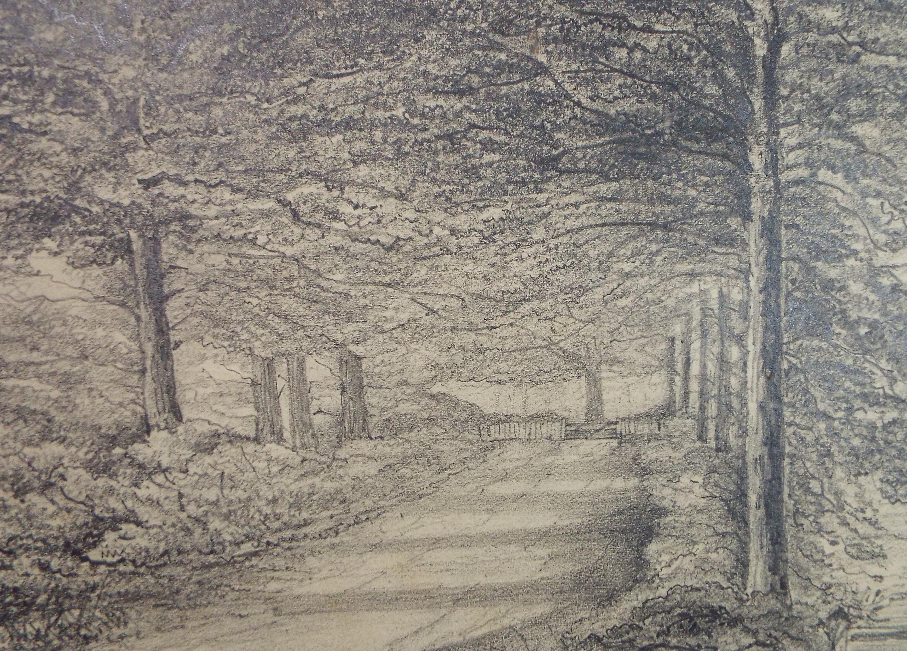 Original Pencil drawing, 'Mud Lane - Beeston Park', Dated 1874', artist unknown