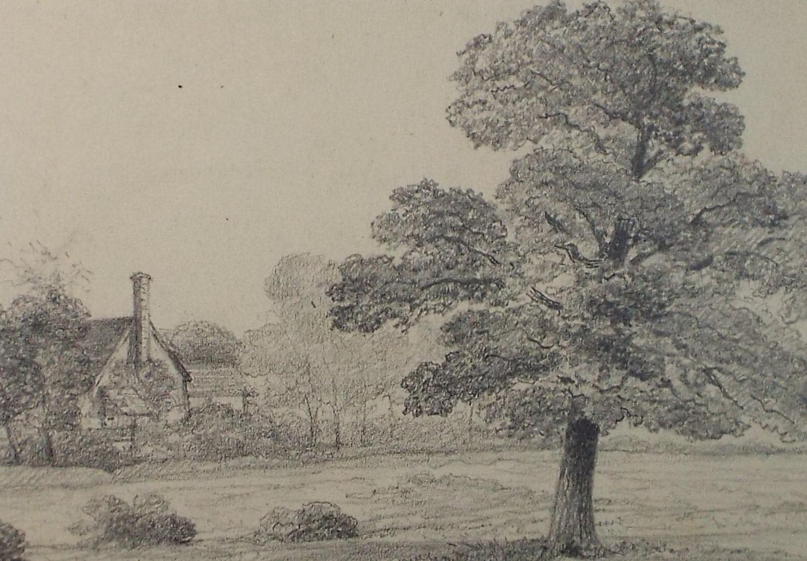 Original Pencil drawing, 'Mr Thurston's farm - Stadbroke', Dated 1877', artist unknown