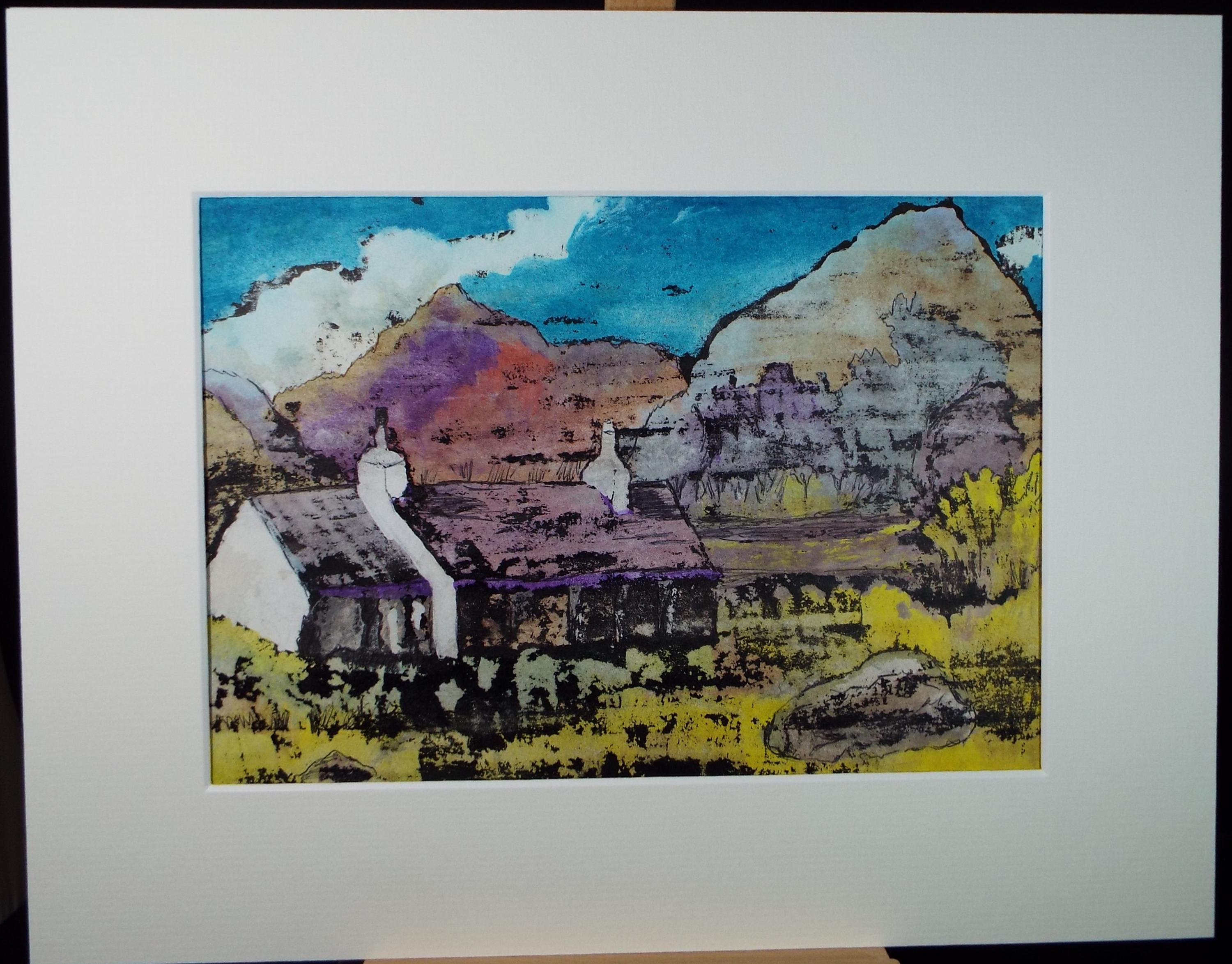 India Ink on Gouache, 'Croft in a Landscape', dated 1983, Marie. W. Hiorns