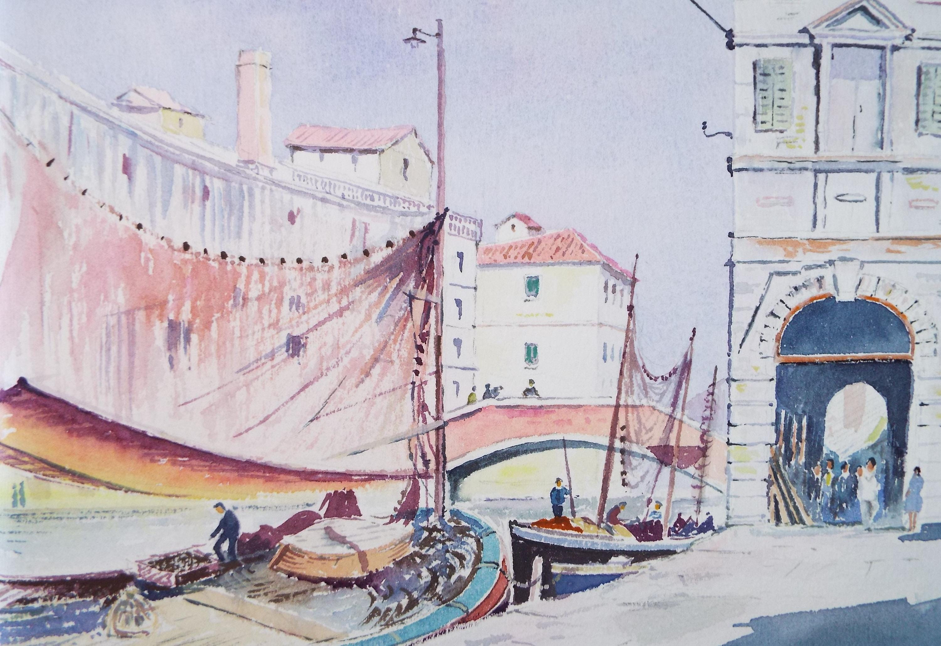 Original Watercolour, 'Porto Fino', Circa 1980's, V R Burrow