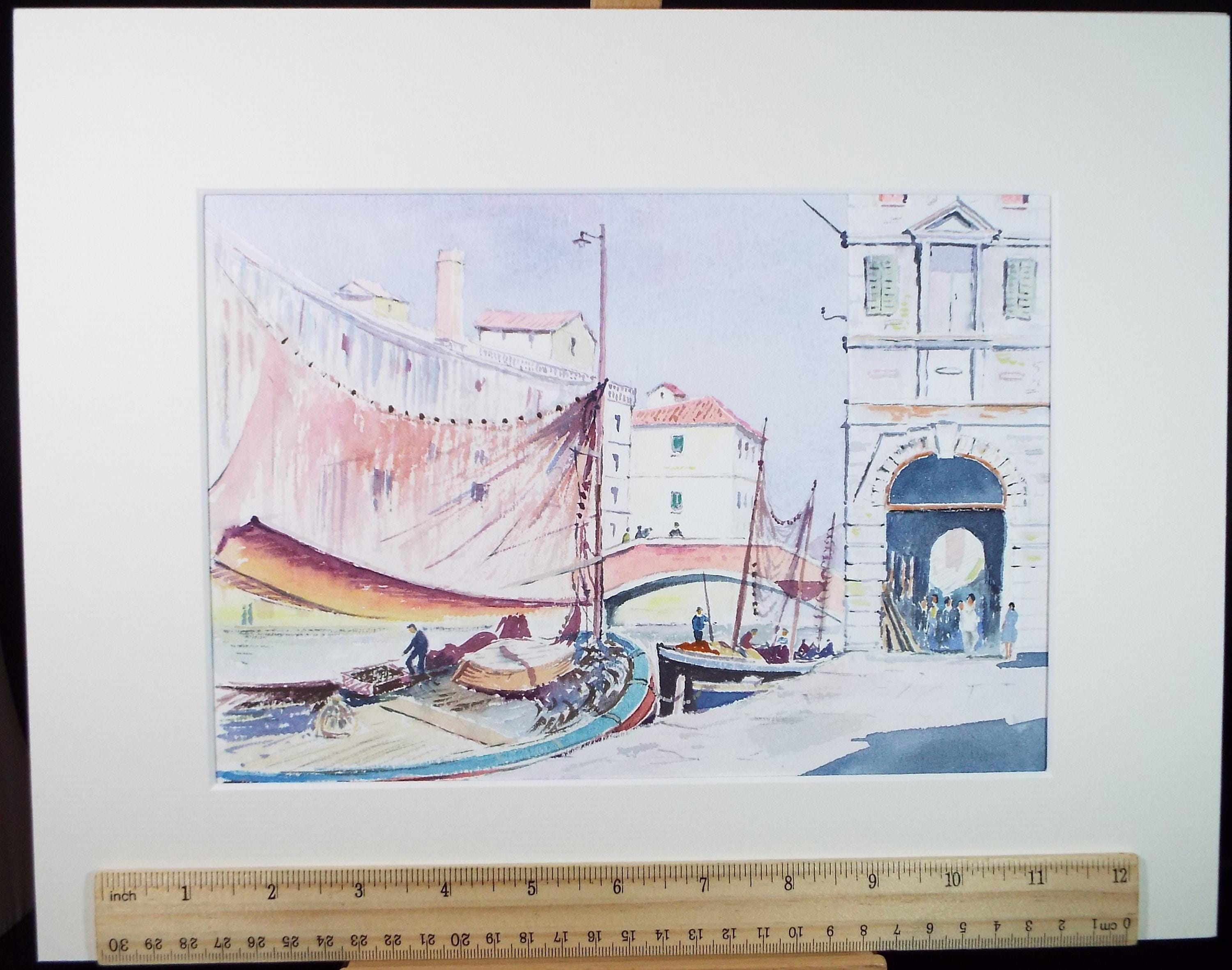 Original Watercolour, 'Porto Fino', Circa 1980's, V R Burrow