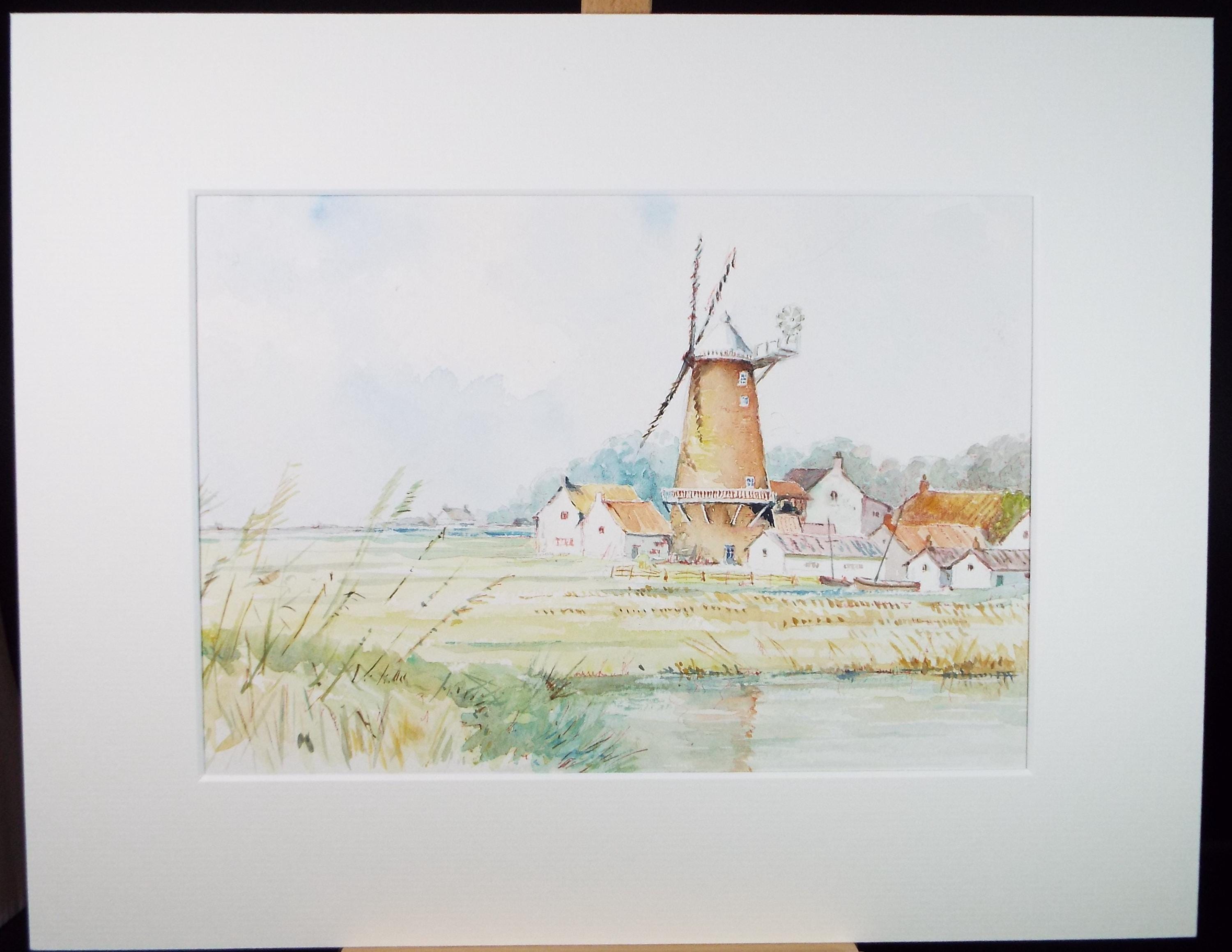 Original Watercolour, 'Suffolk Windmill', Circa 1980's, V R Burrow