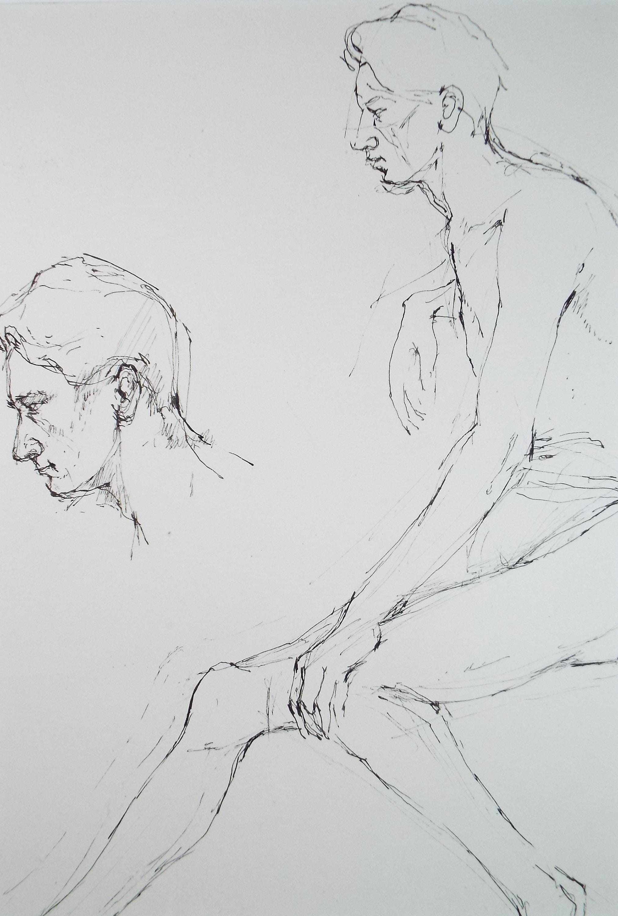 Pen & ink drawing 'Seated Male figure', c1950s, C.D. Finley