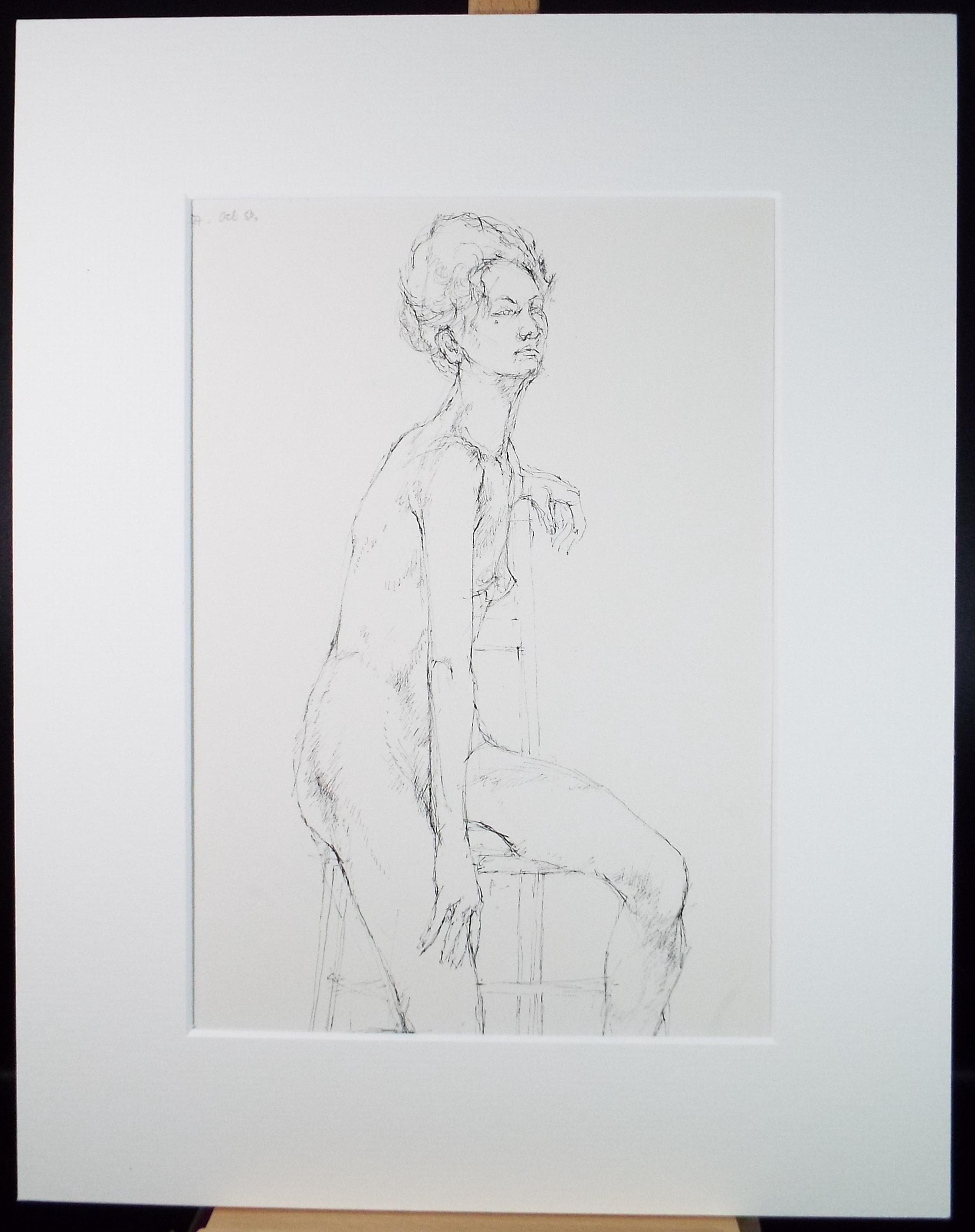 Pen & ink drawing 'Seated Female figure', c1950s, C.D. Finley