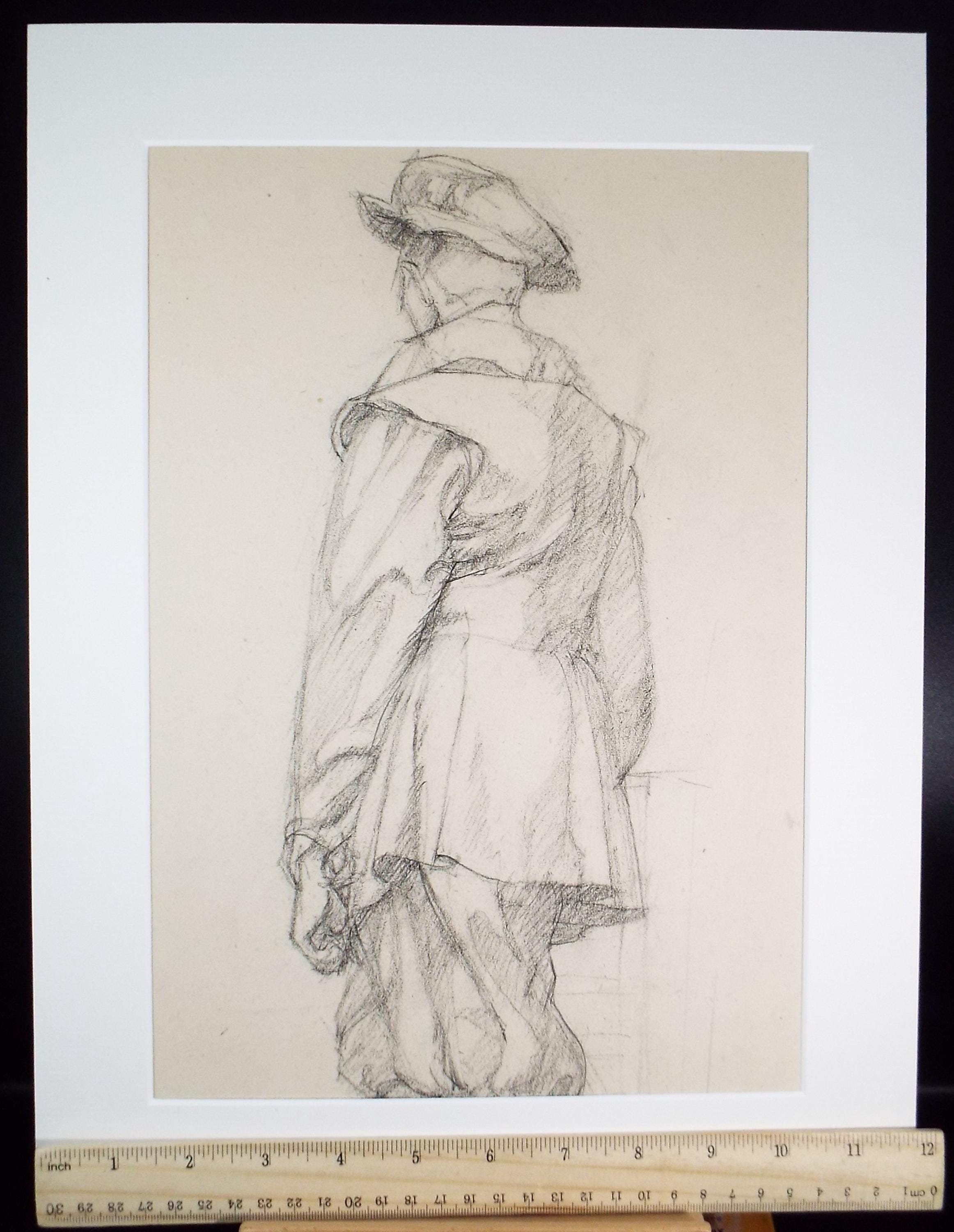 Pencil drawing 'Figure in Elizabethan dress', c1950s, C.D. Finley