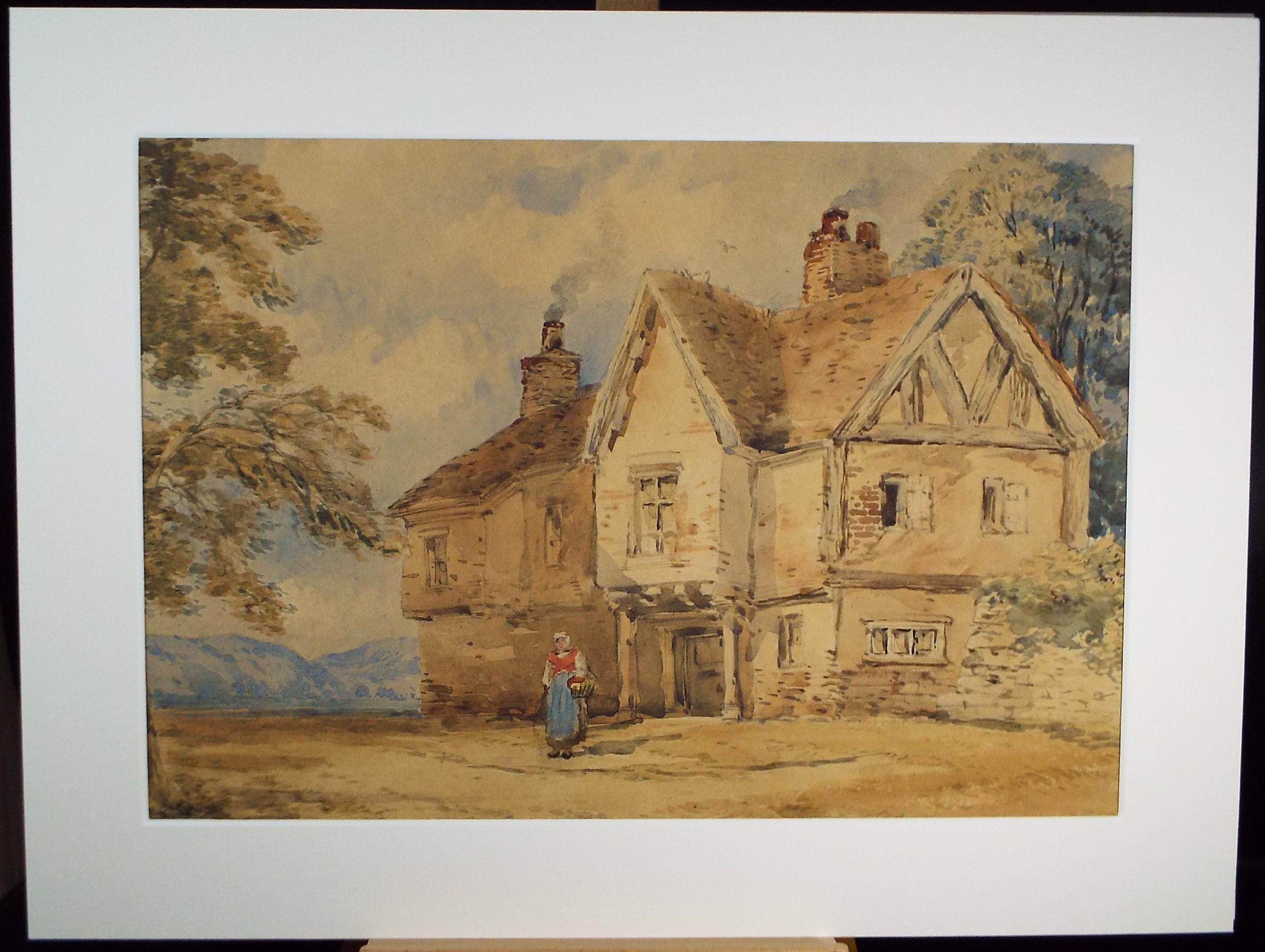 Original Watercolour, 'Woman before a Country Cottage', Late 19th Century, Artist Unknown